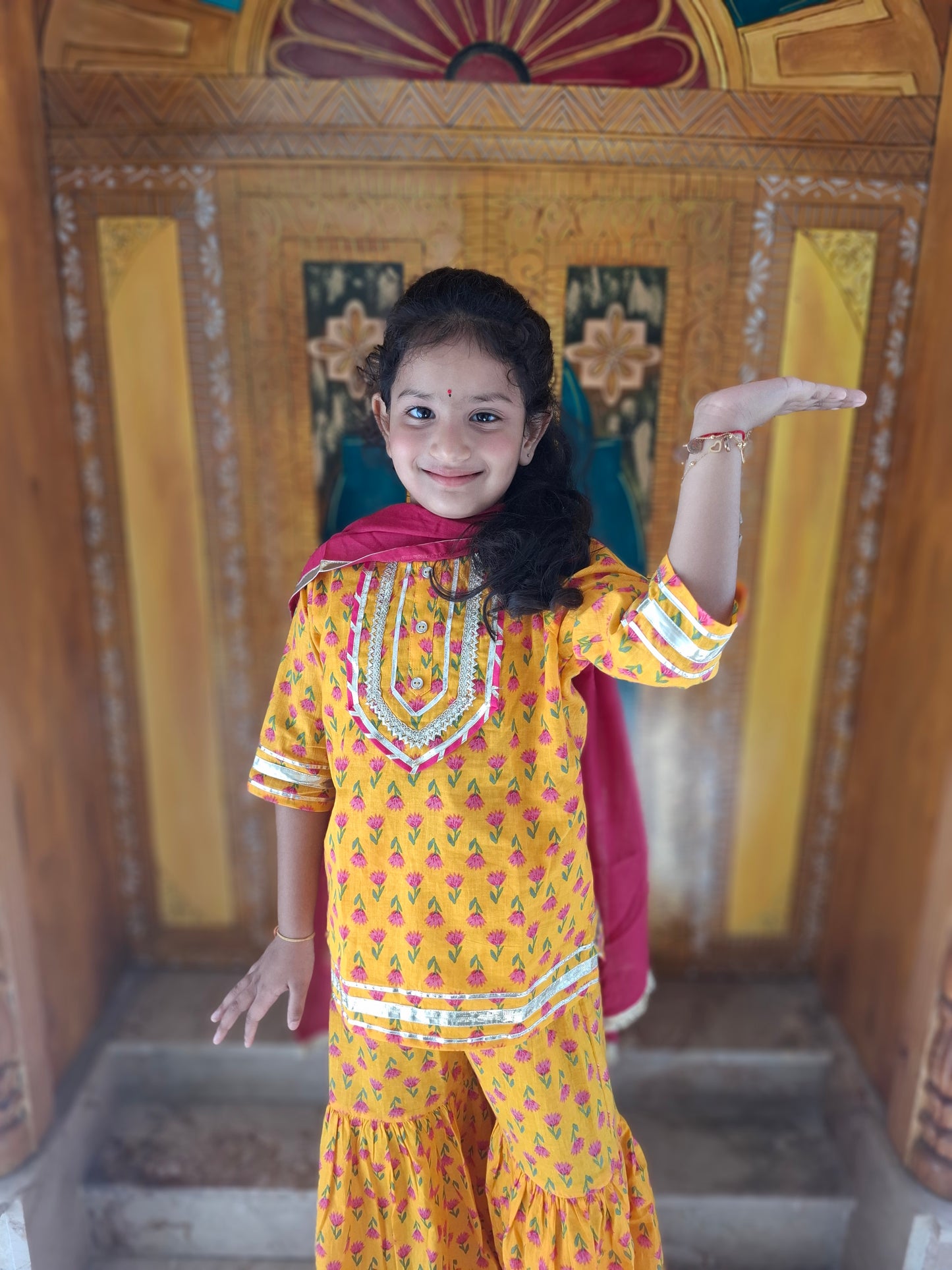 Screen Printed Yellow Kurta With Sharara Set
