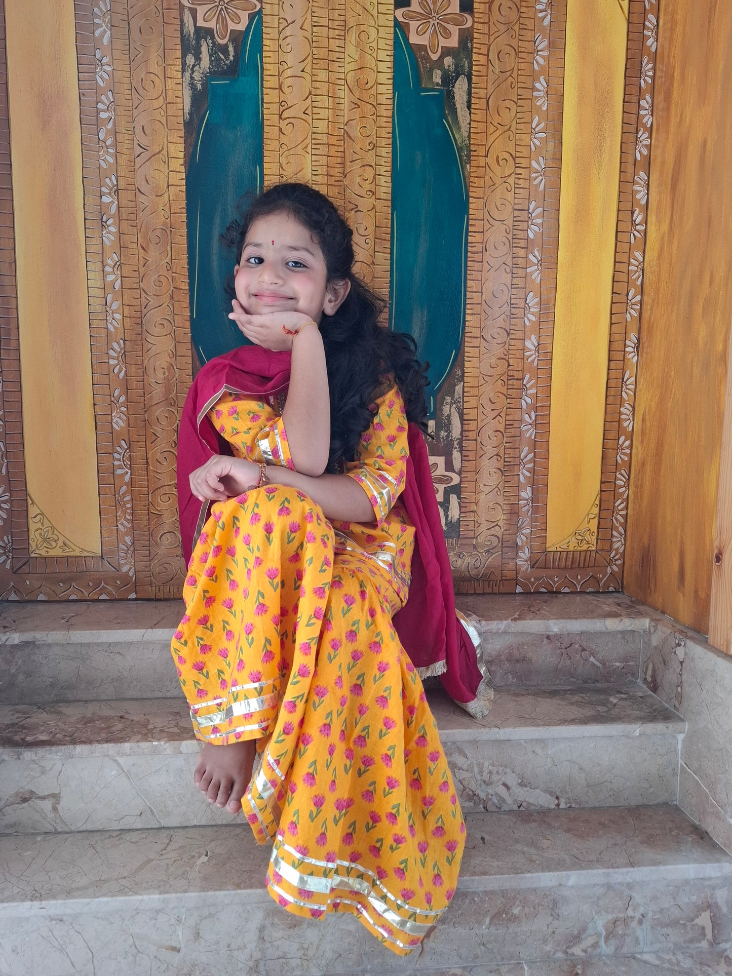 Screen Printed Yellow Kurta With Sharara Set