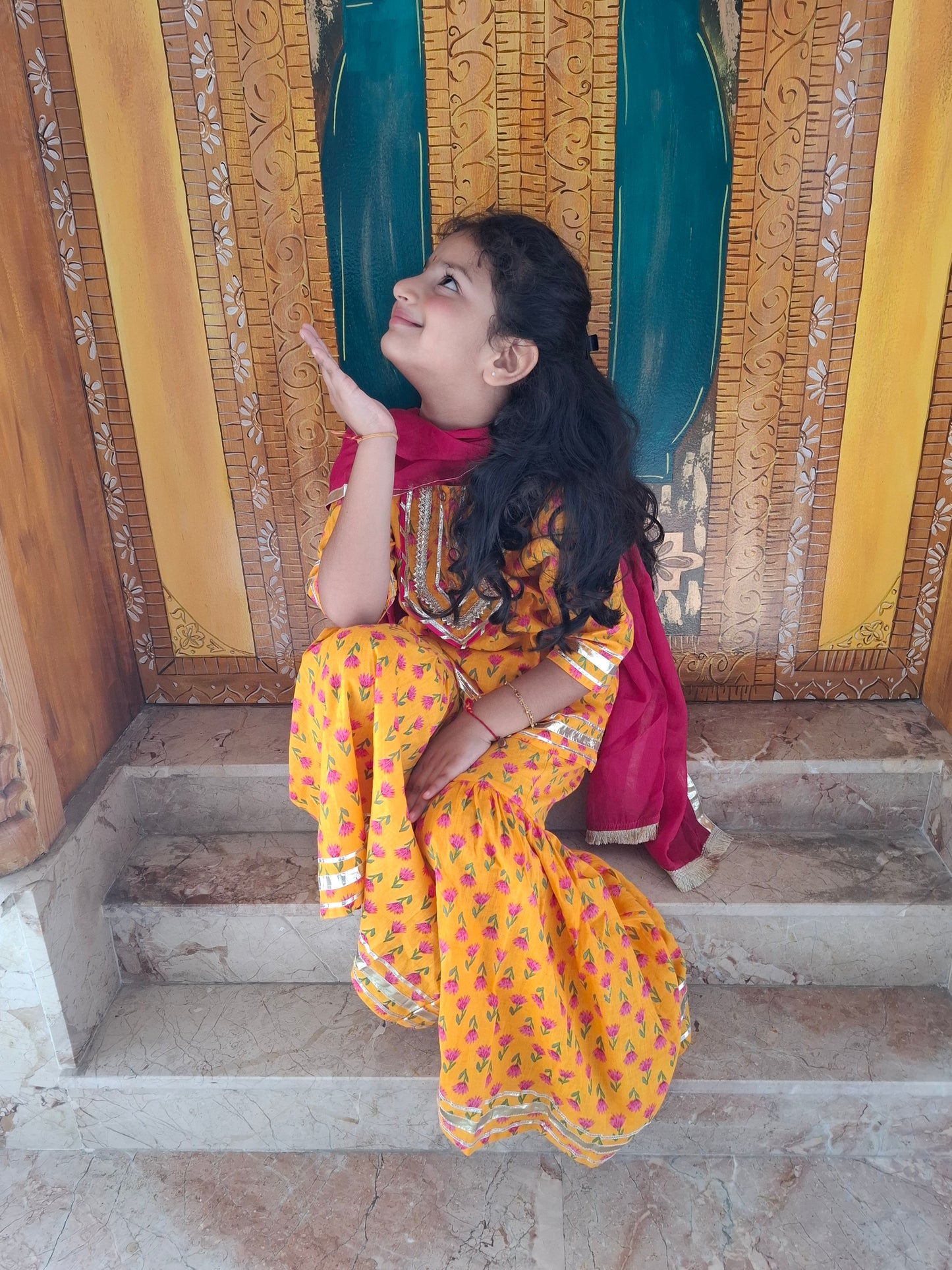 Screen Printed Yellow Kurta With Sharara Set