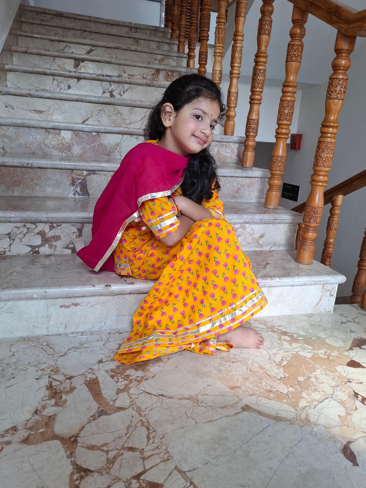 Screen Printed Yellow Kurta With Sharara Set