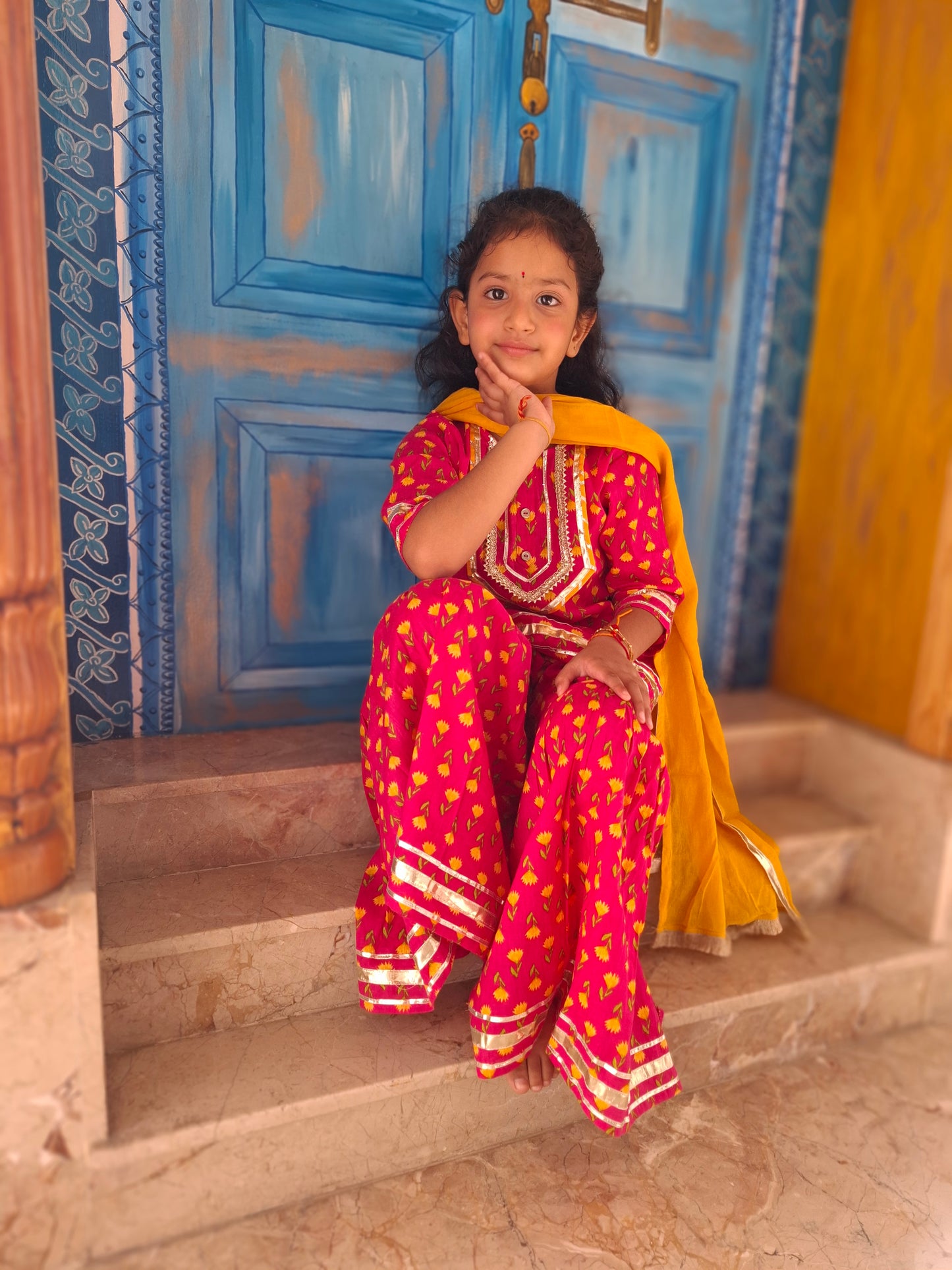 Screen Printed Pink Kurta With Sharara Set