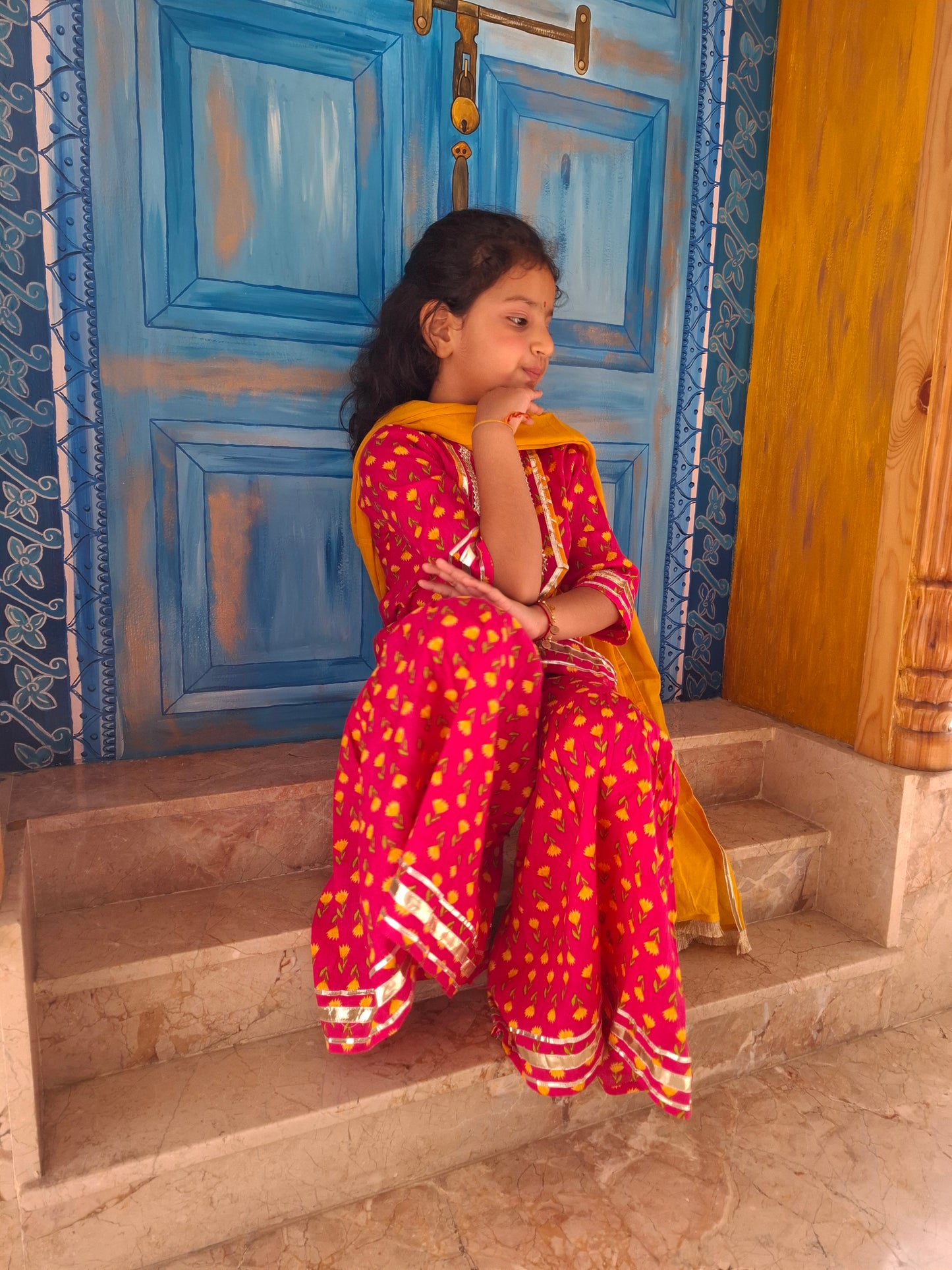 Screen Printed Pink Kurta With Sharara Set