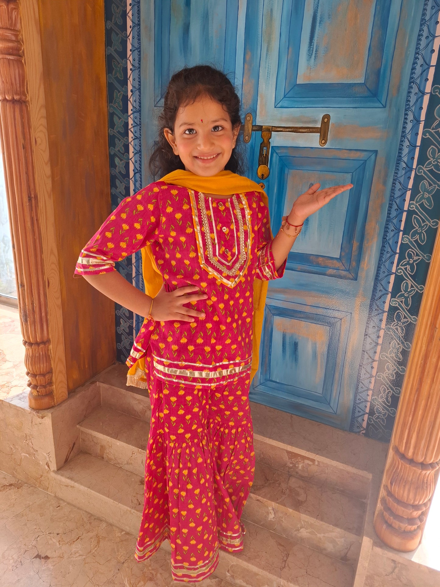 Screen Printed Pink Kurta With Sharara Set
