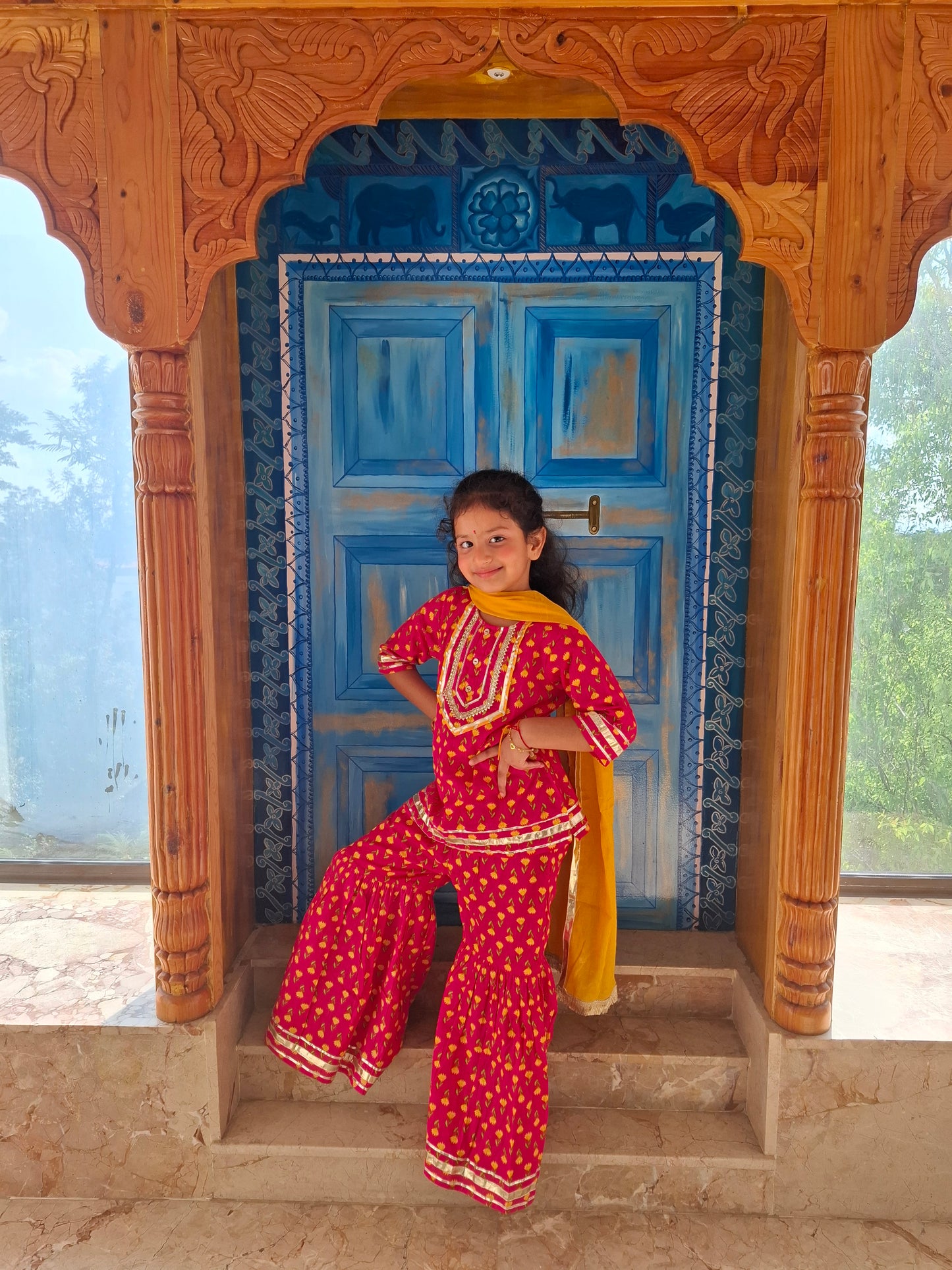 Screen Printed Pink Kurta With Sharara Set