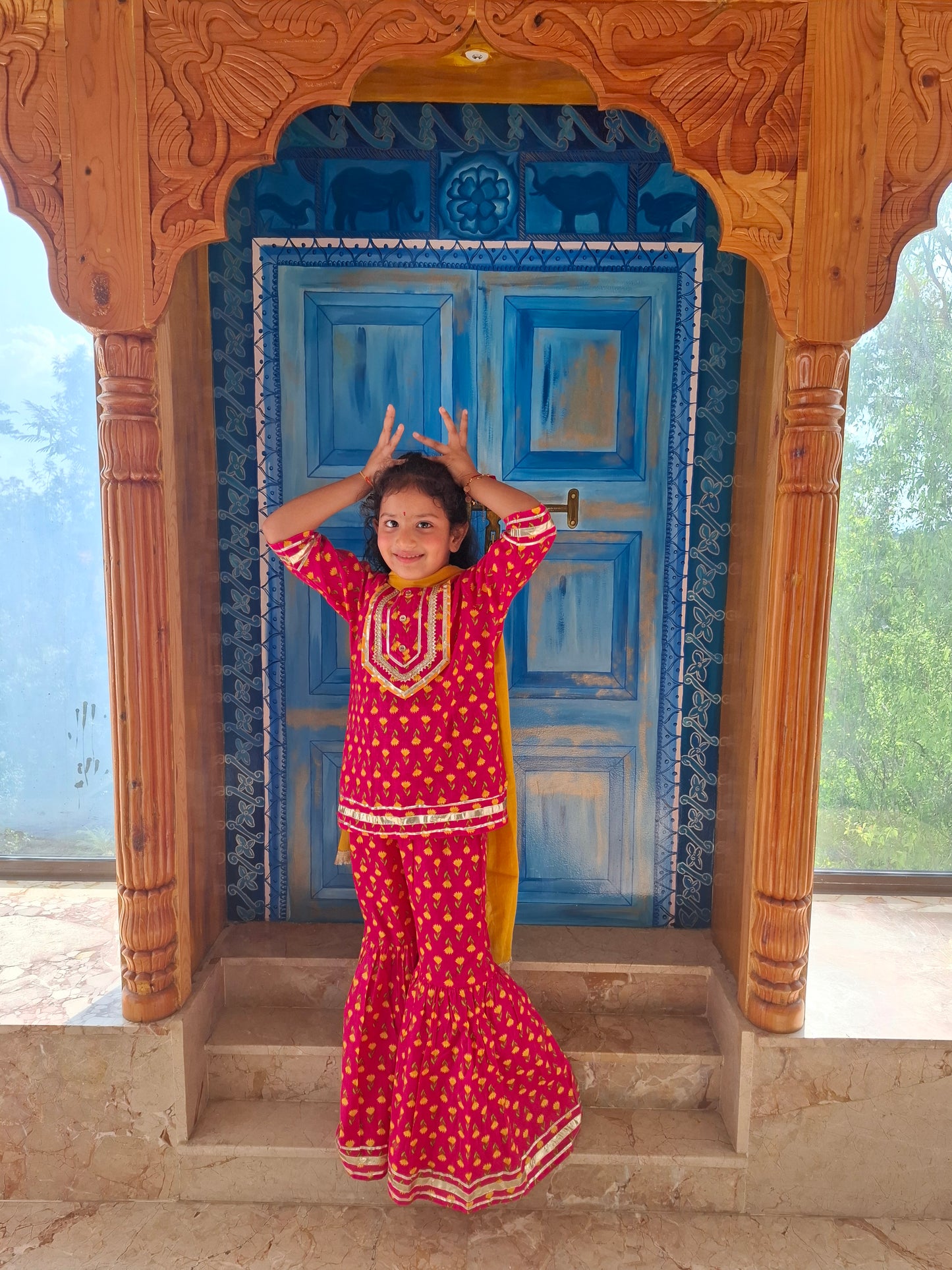 Screen Printed Pink Kurta With Sharara Set