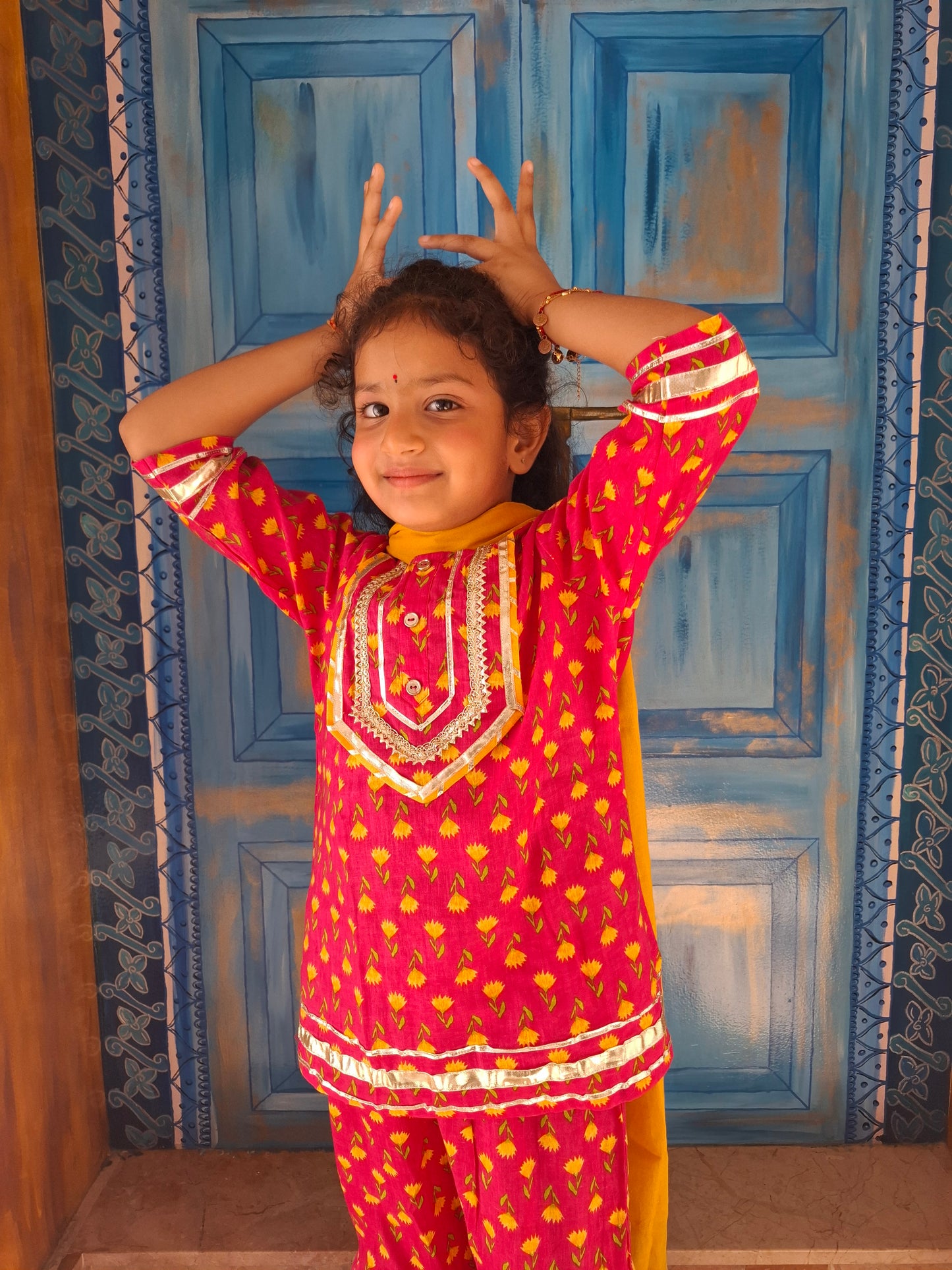 Screen Printed Pink Kurta With Sharara Set