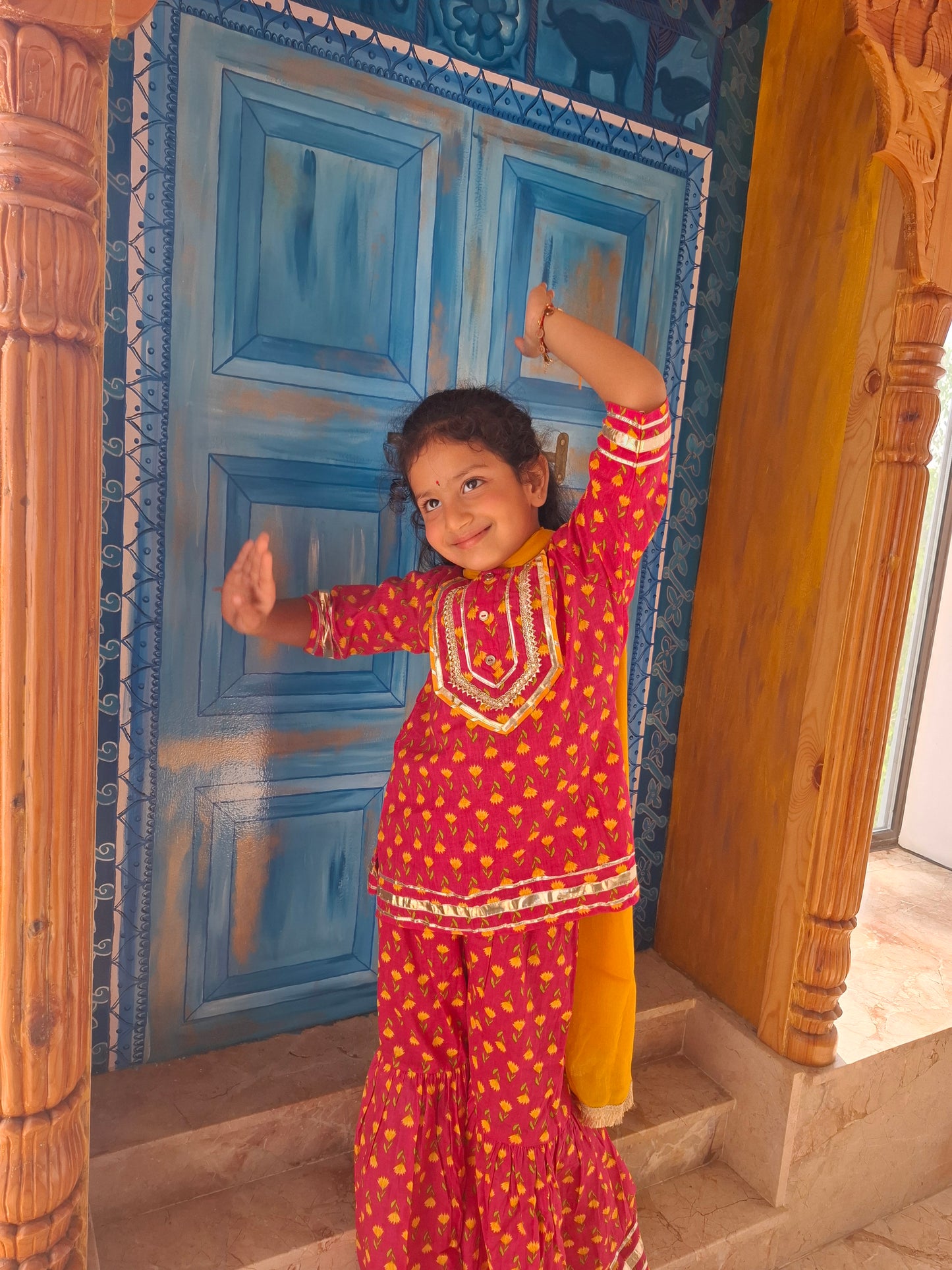 Screen Printed Pink Kurta With Sharara Set