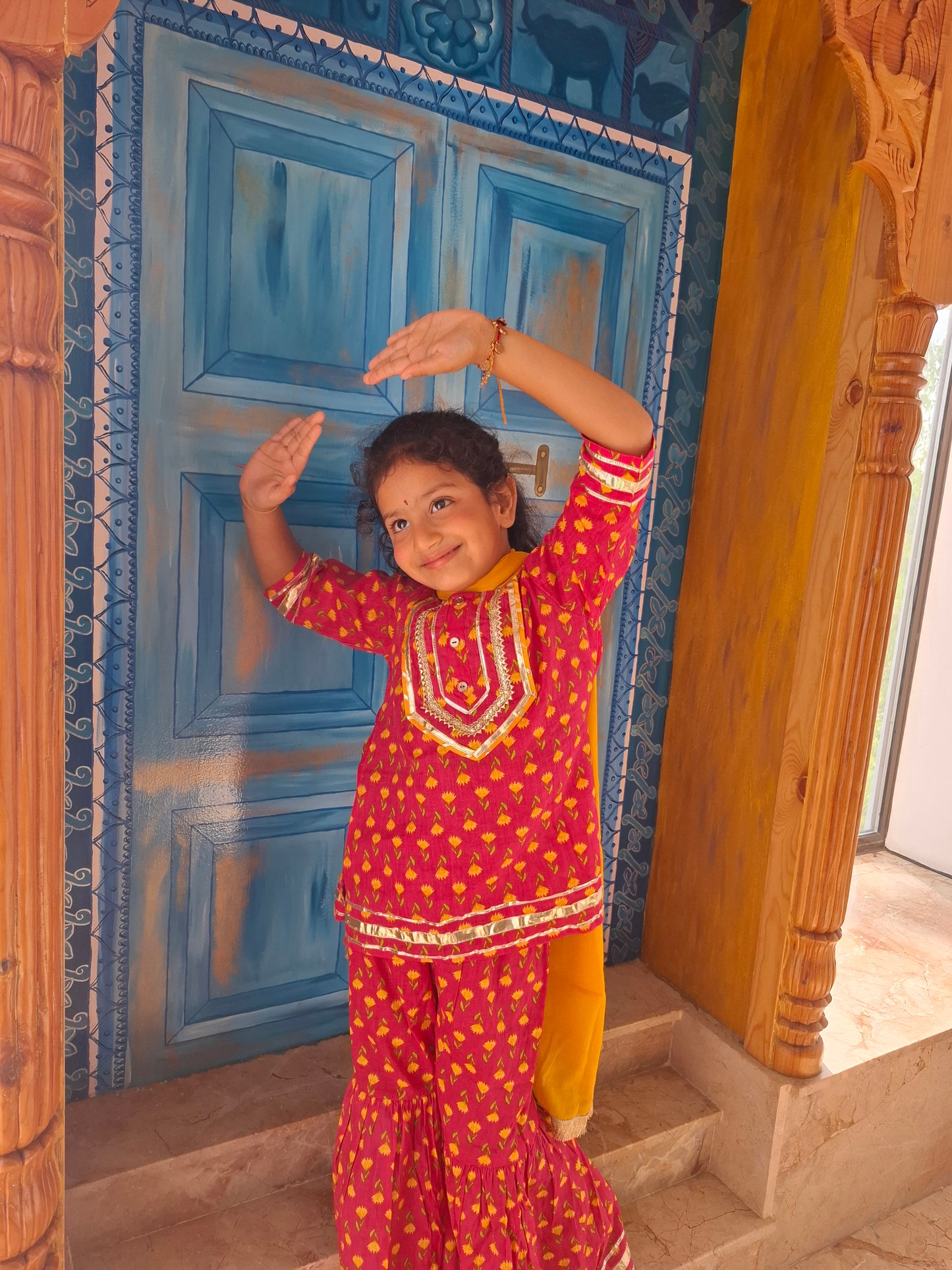 Screen Printed Pink Kurta With Sharara Set