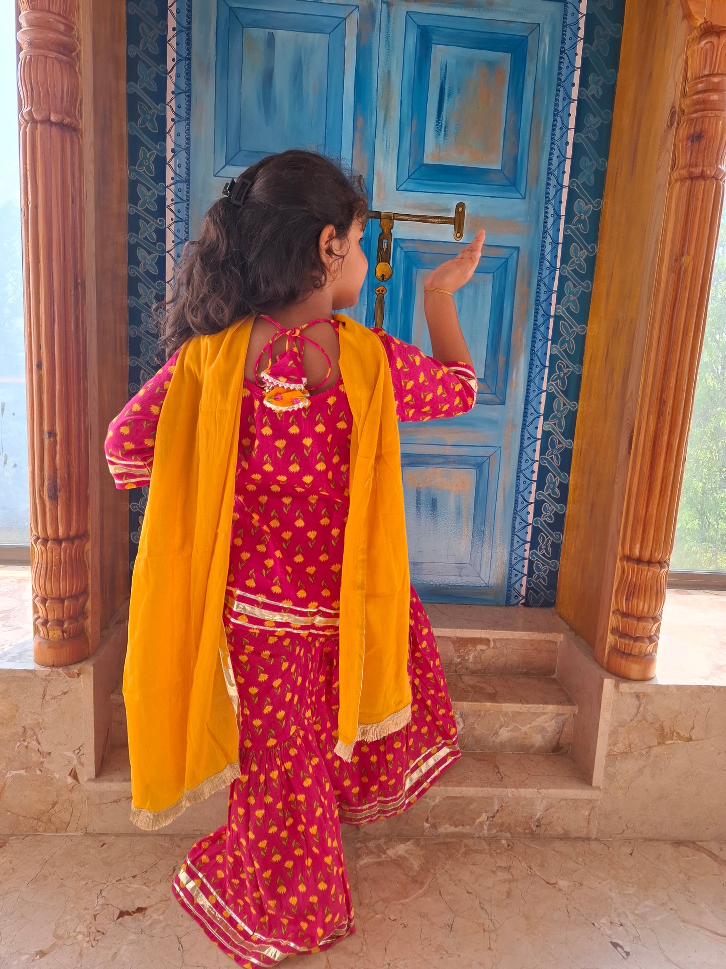 Screen Printed Pink Kurta With Sharara Set