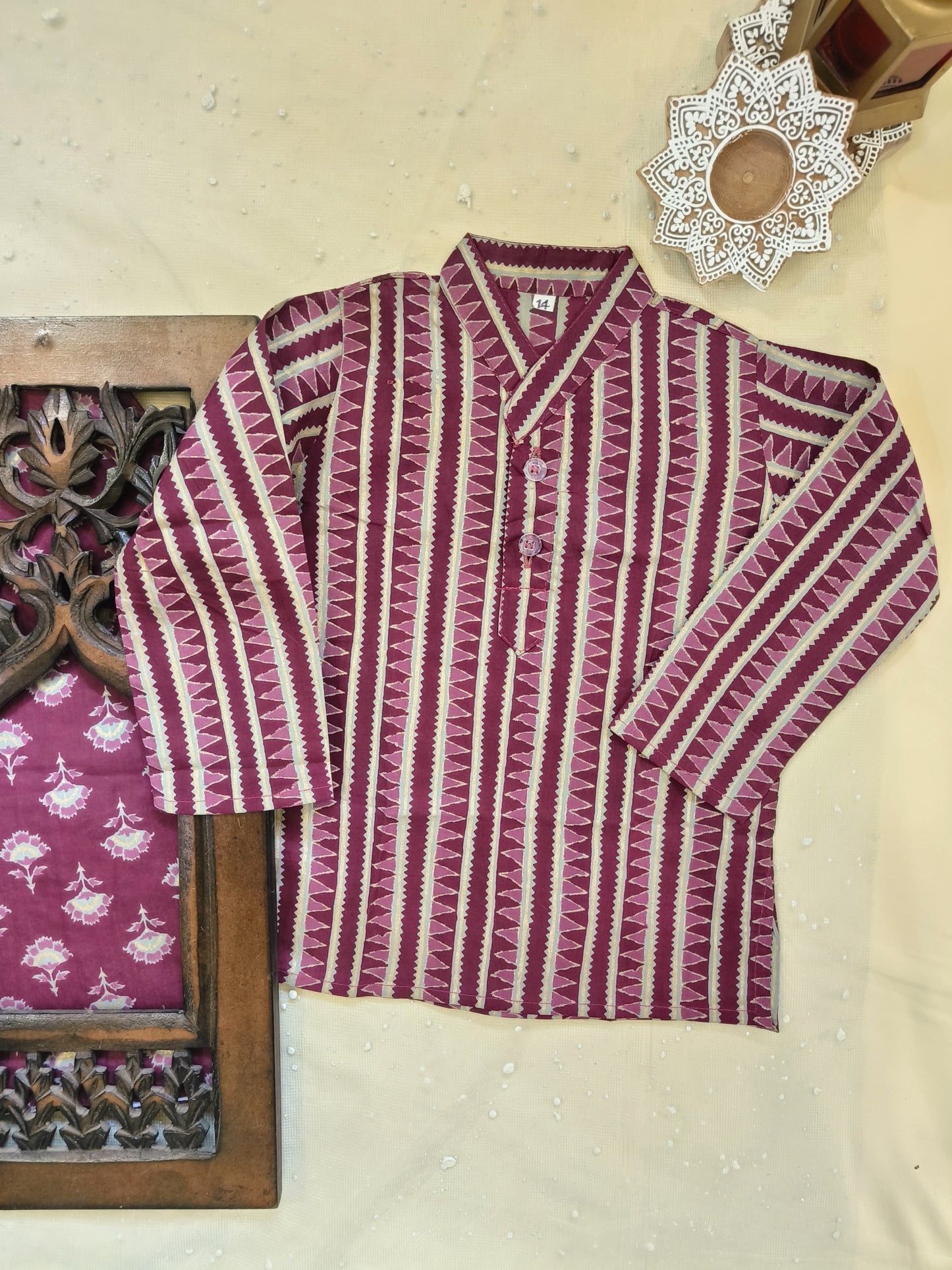 Plum Foil print Jacket with Kurta Pyjama