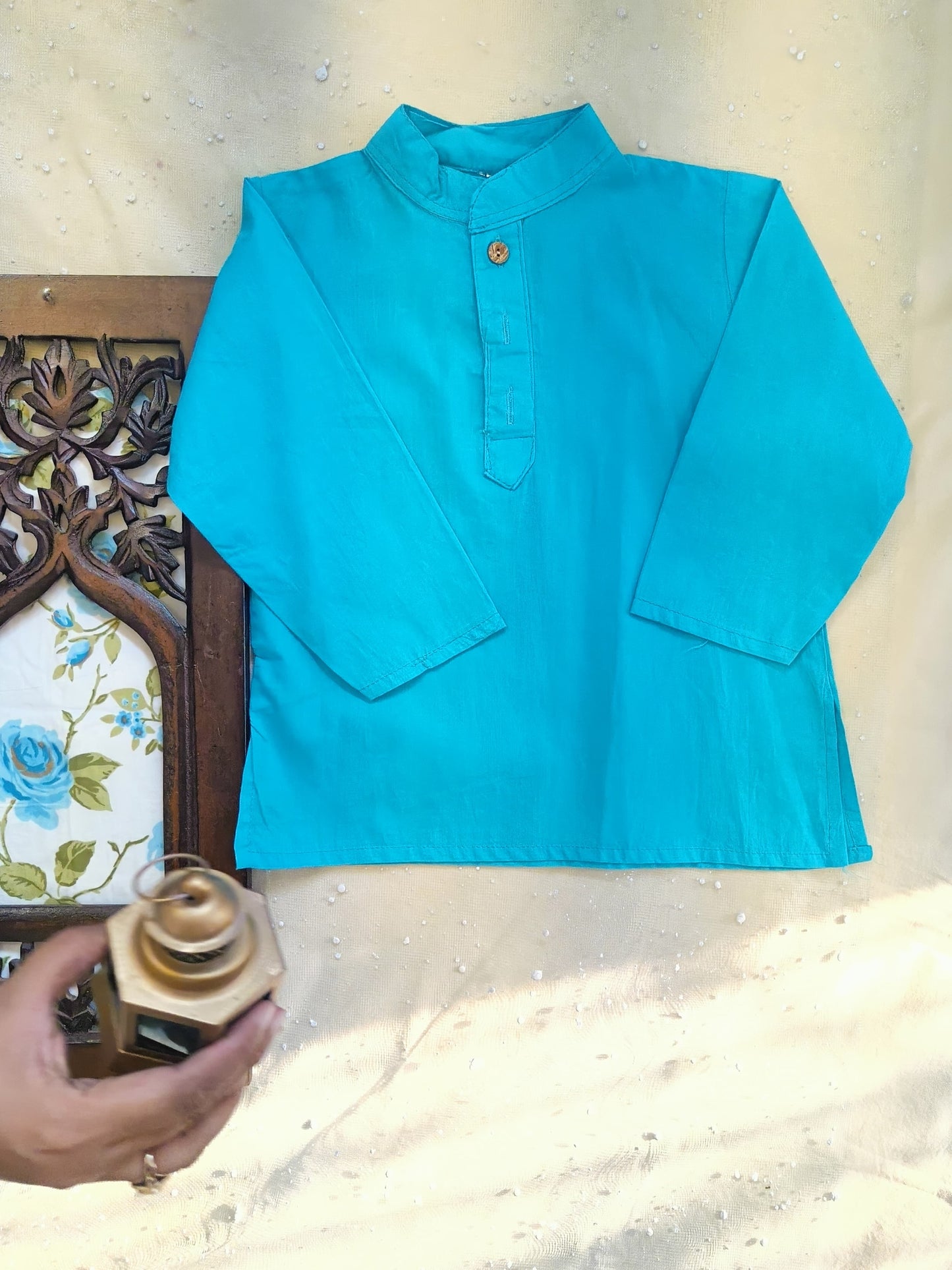 Sky Blue Rose Jacket with Kurta -Pyjama