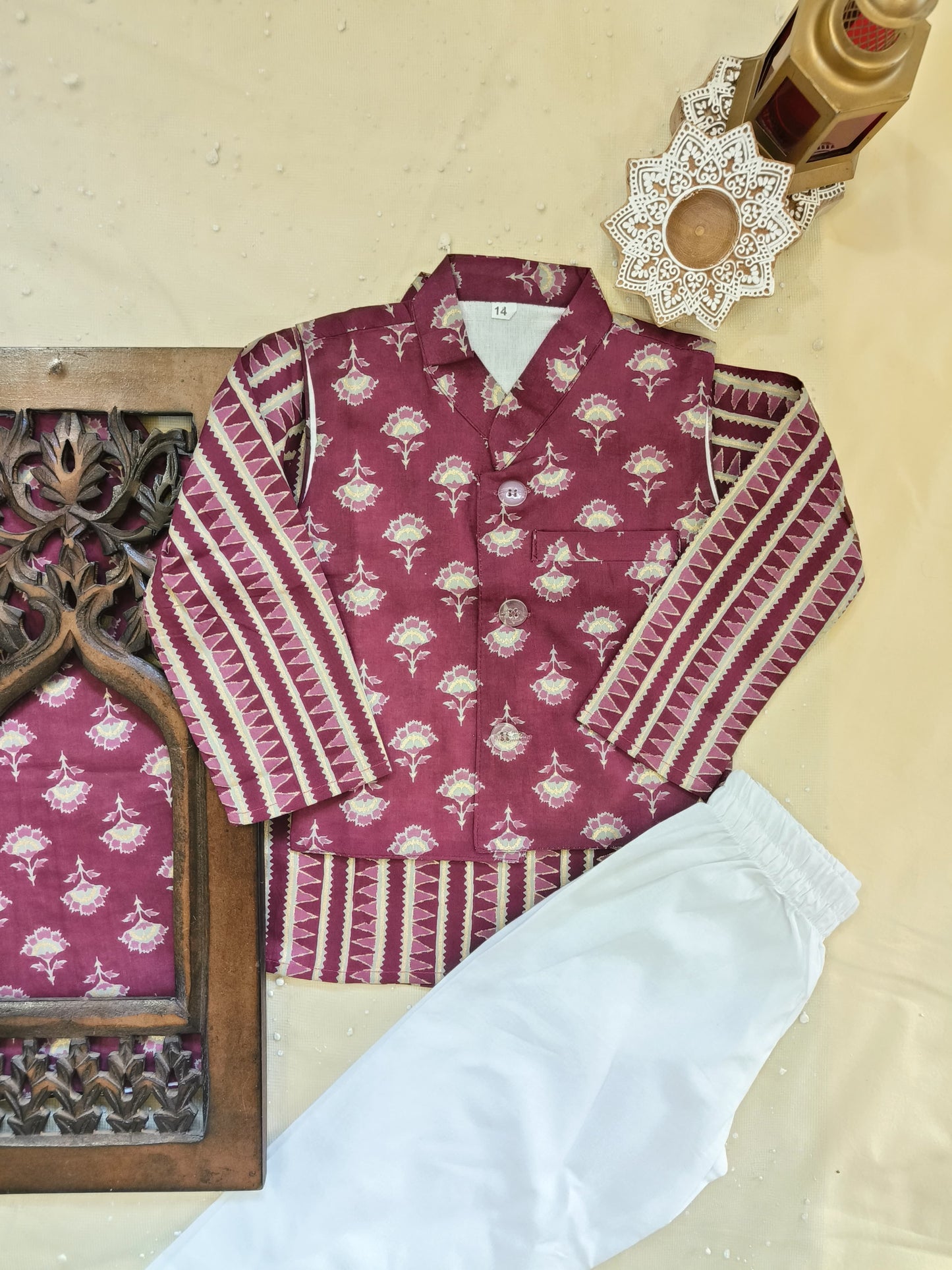 Plum Foil print Jacket with Kurta Pyjama