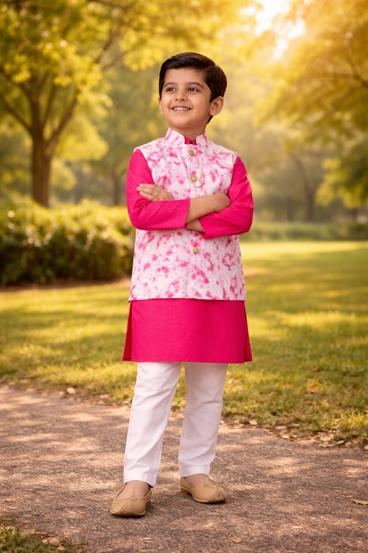 Schiffli Magenta Pink Jacket with Kurta -Pyjama