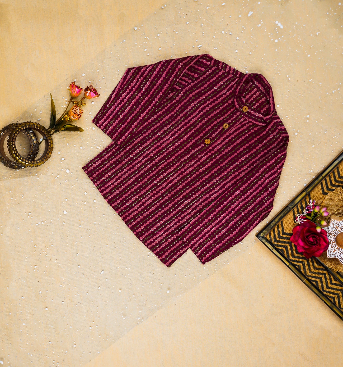 Mehroon Fulwari Jacket with Kurta -Pyjama ( Tie and Dye)