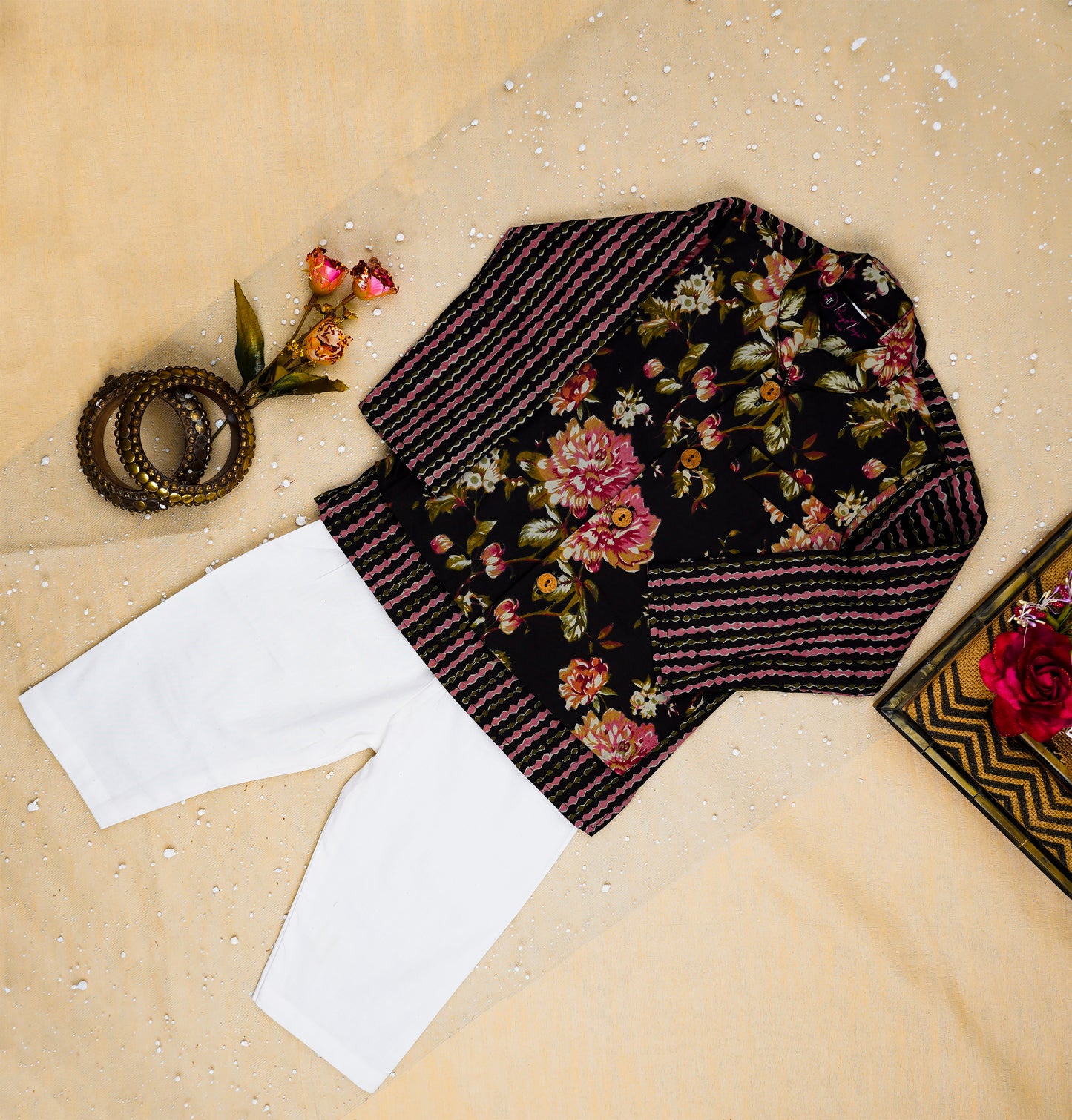 Black Fulwari Jacket with Kurta -Pyjama ( Tie and Dye)