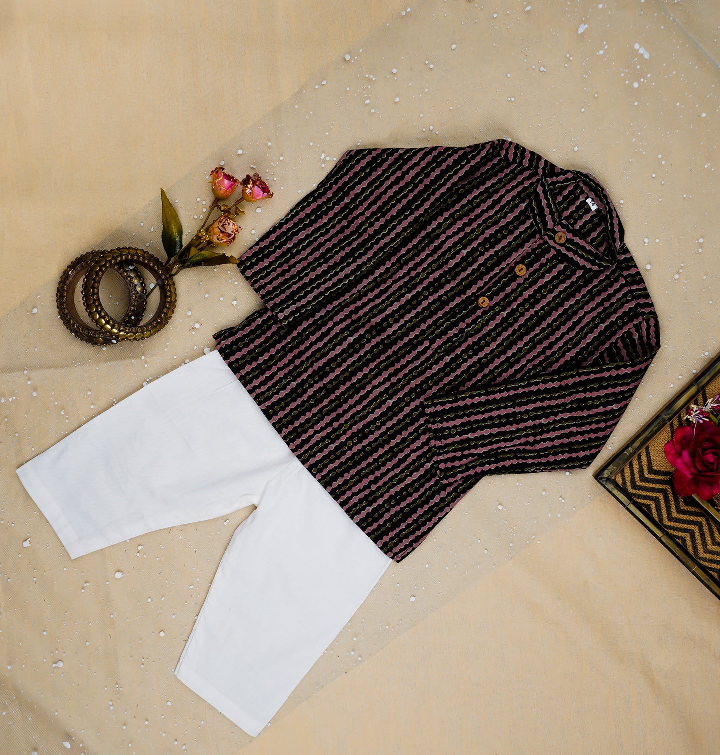 Black Fulwari Jacket with Kurta -Pyjama ( Tie and Dye)