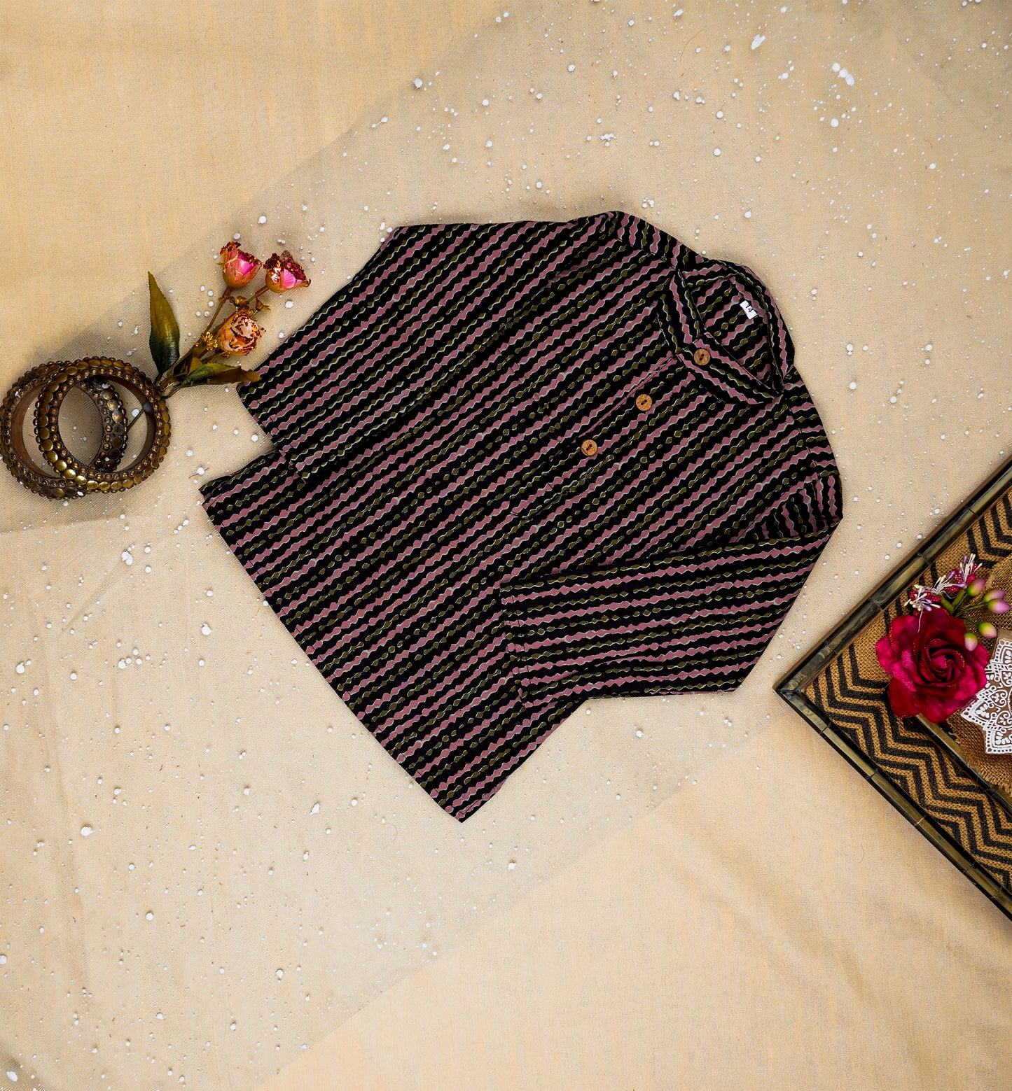 Black Fulwari Jacket with Kurta -Pyjama ( Tie and Dye)