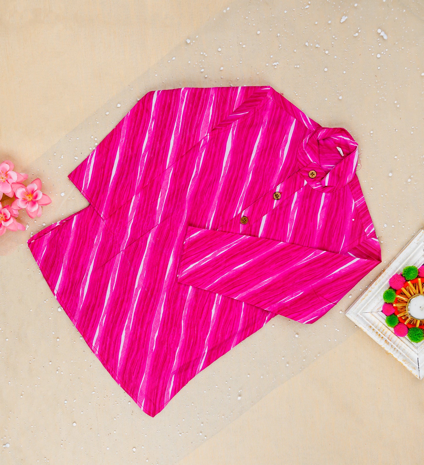 Fuchsia Pink Bandhej Kurta and Jacket with Pyjama (Tie and Dye)