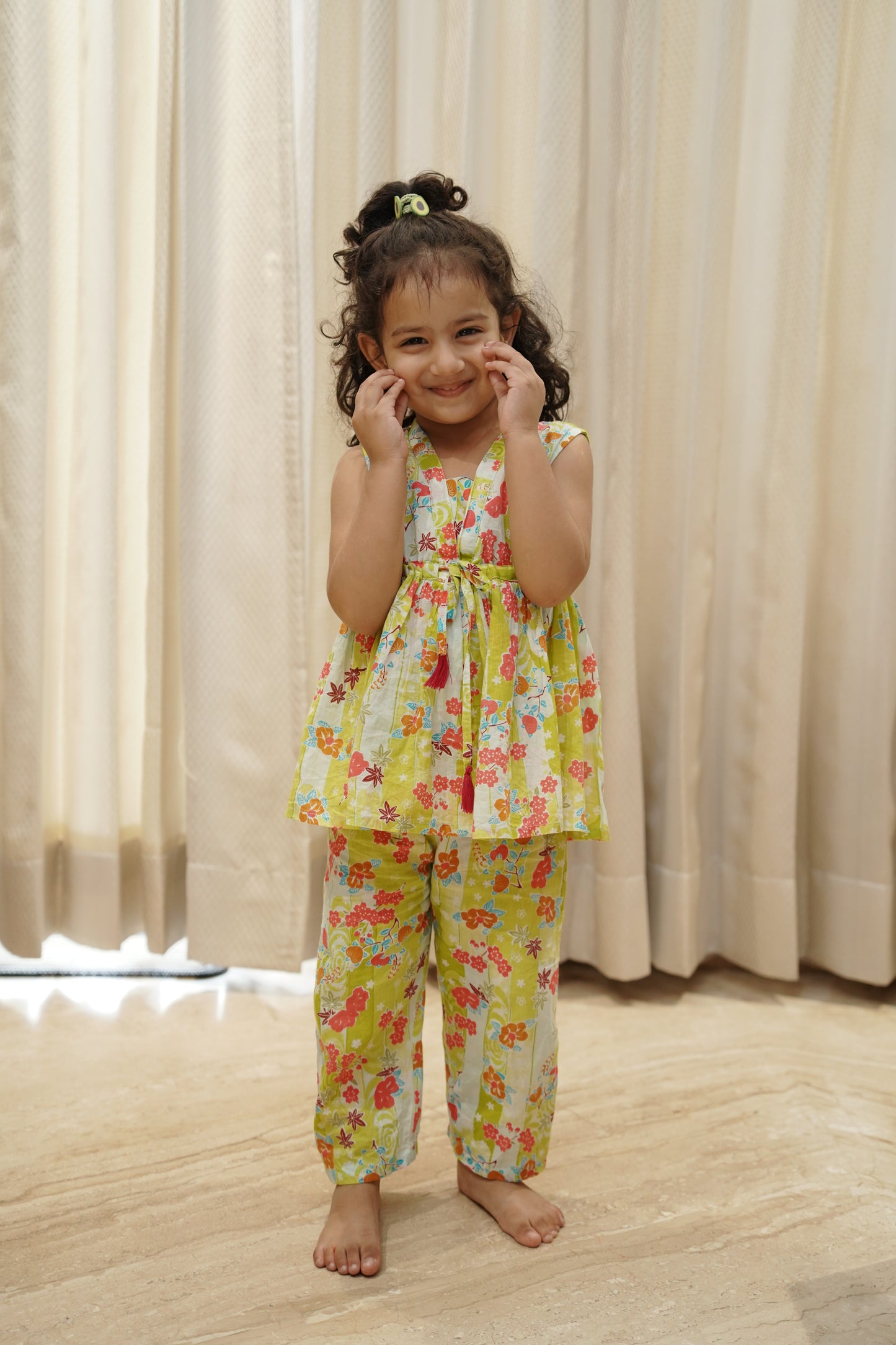 Yellow Flower Printed Girls Co-Ord Set
