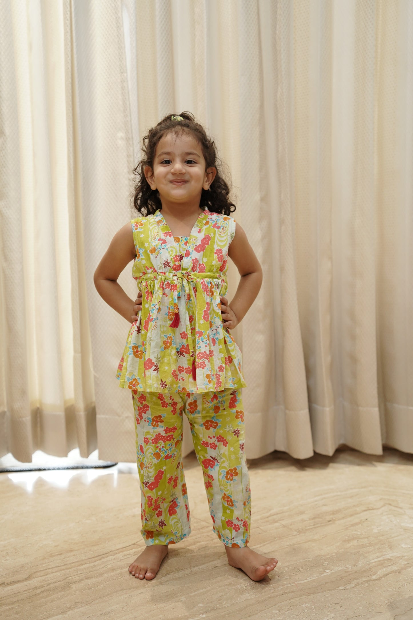 Yellow Flower Printed Girls Co-Ord Set