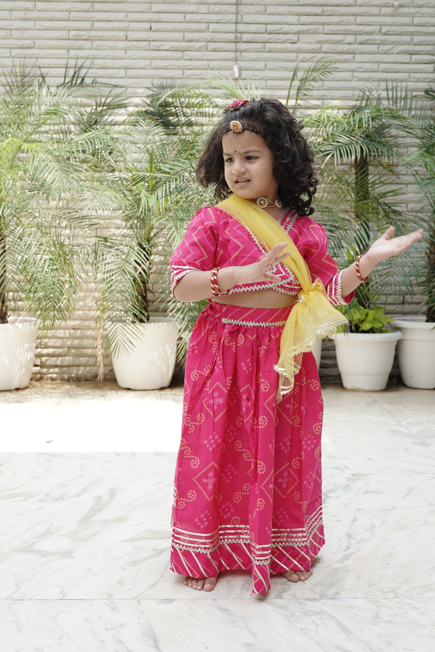 Bandhaj Print Rani Pink Coloured Lehnga Choli