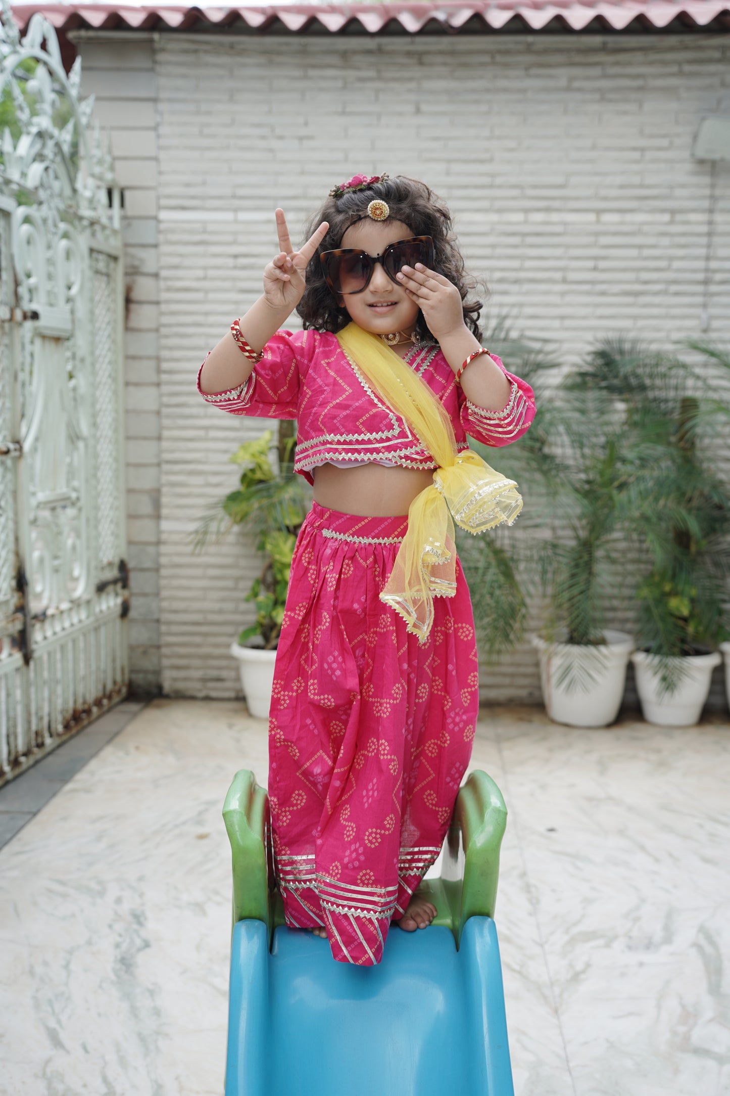 Bandhaj Print Rani Pink Coloured Lehnga Choli