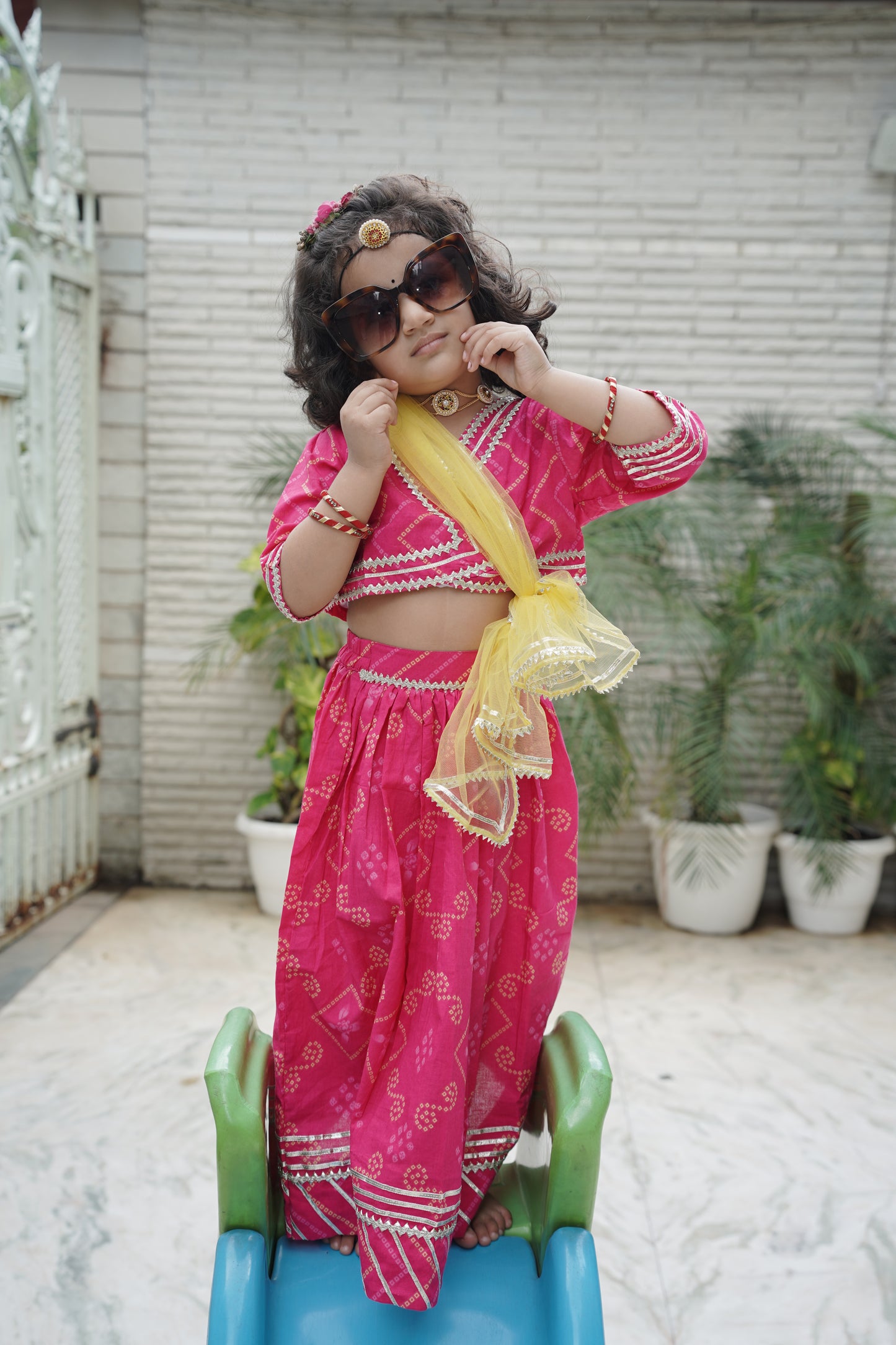 Bandhaj Print Rani Pink Coloured Lehnga Choli