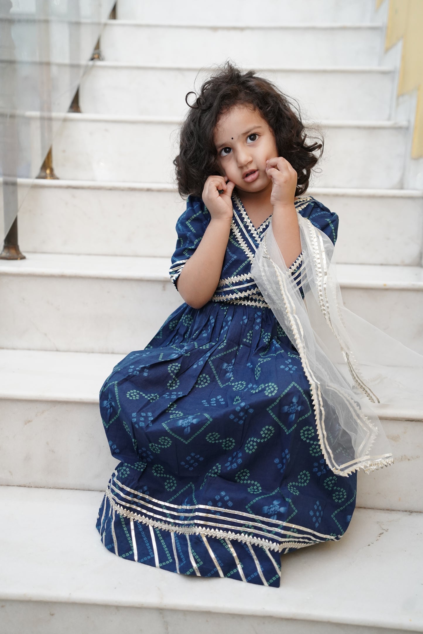 Bandhej Print Blue Coloured Lehnga Choli