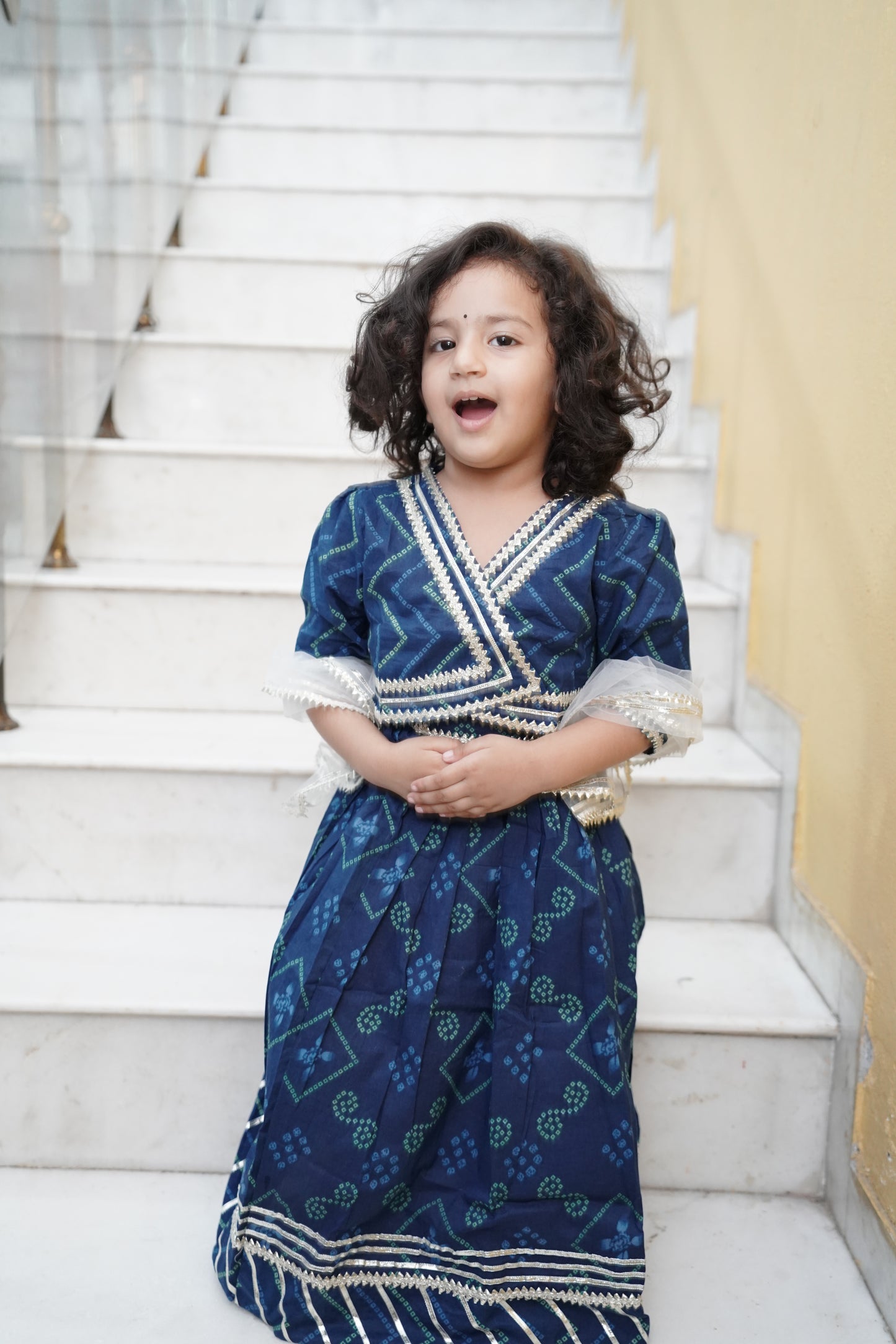 Bandhej Print Blue Coloured Lehnga Choli