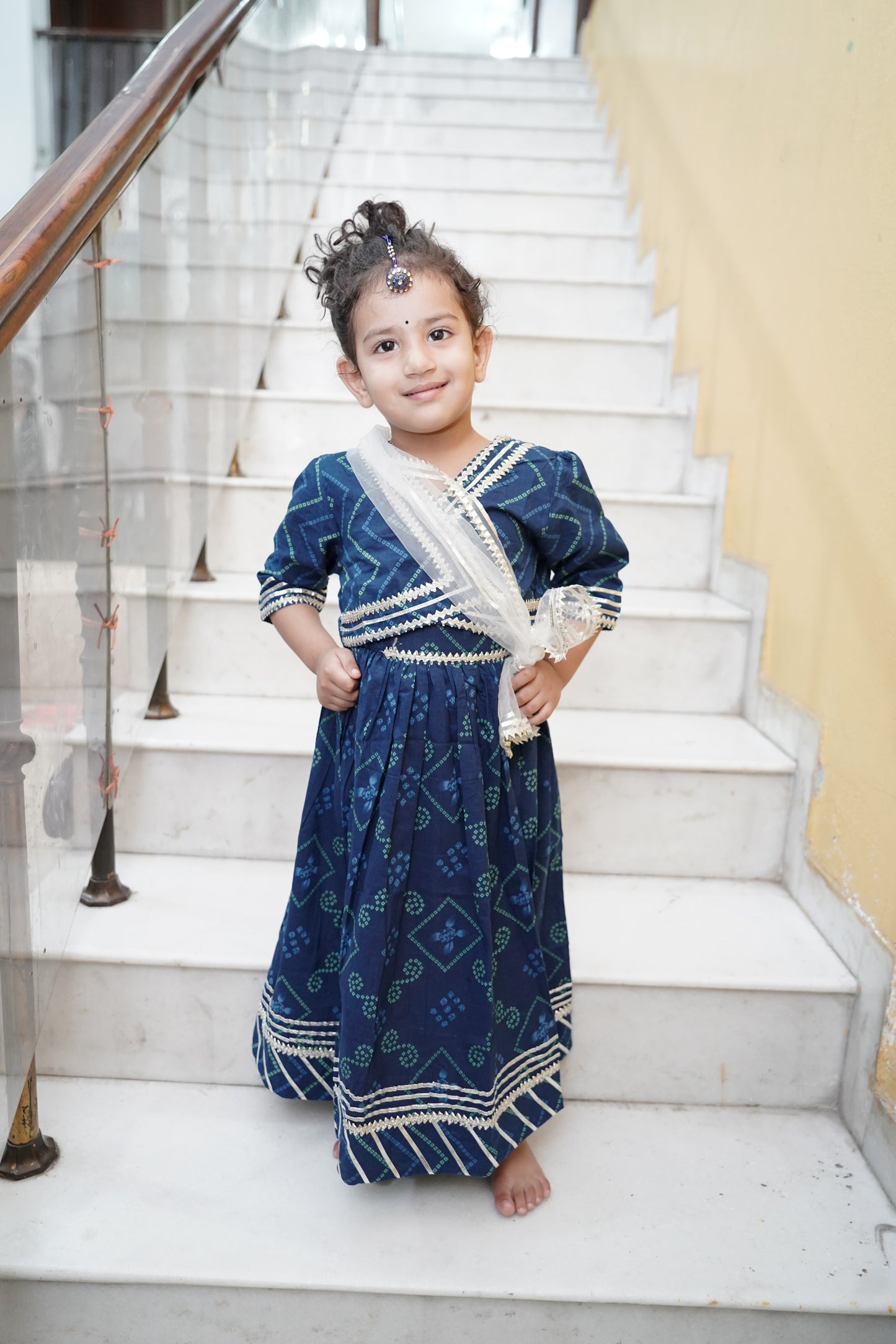 Bandhej Print Blue Coloured Lehnga Choli