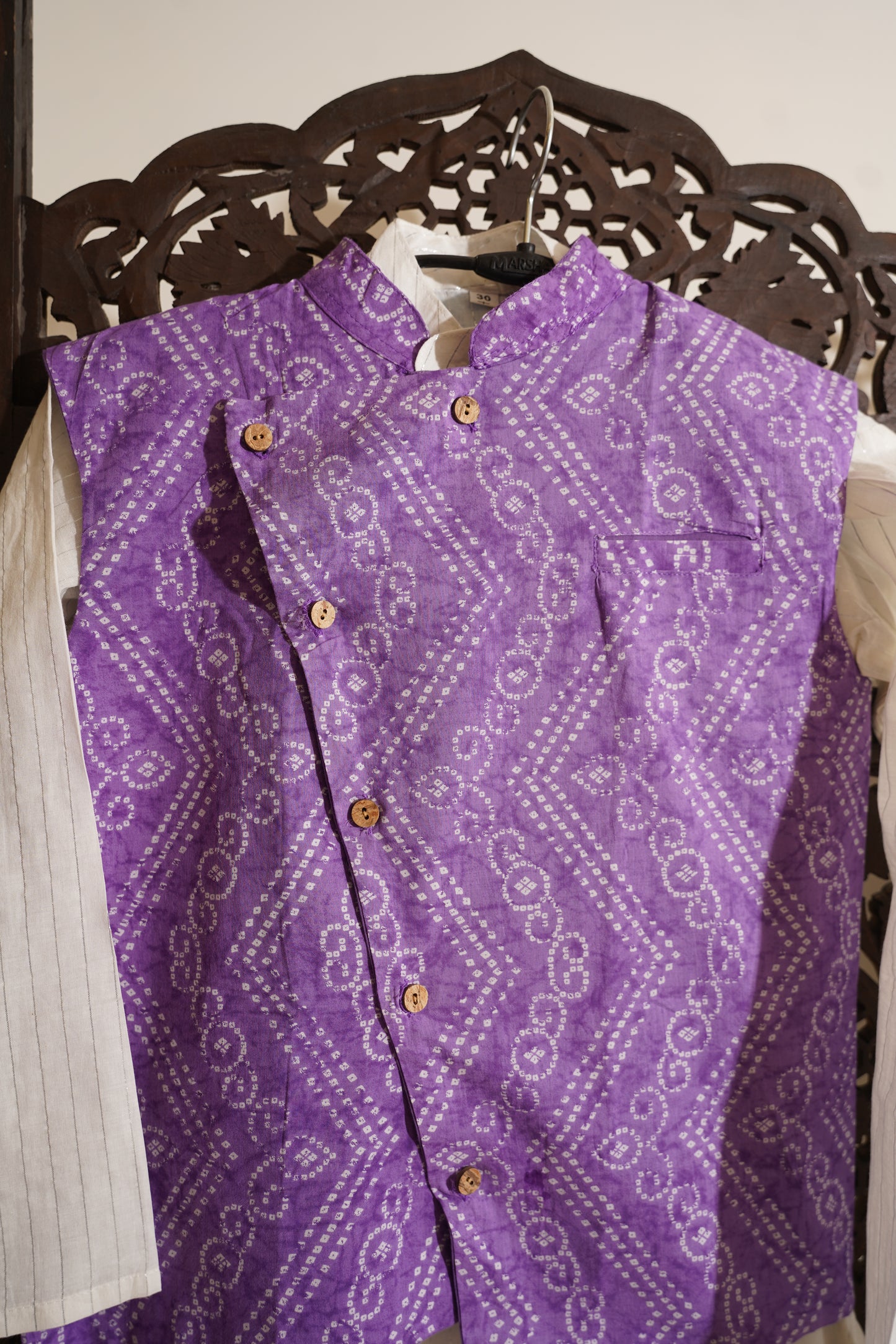 Lavender Bandhej Jacket with Kurta -Pyjama ( Tie and Dye)