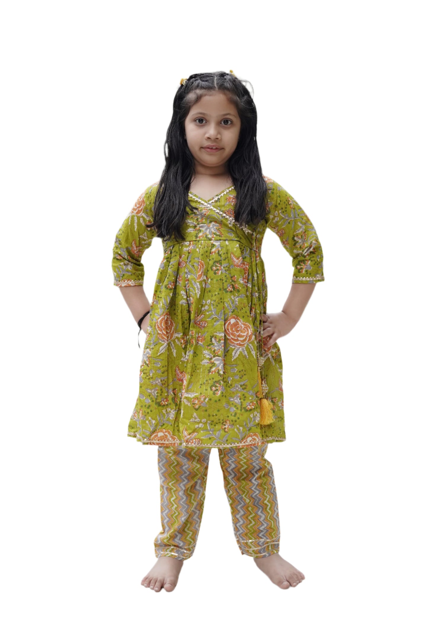Heena Green Colour Floral Printed Girls Flare Suit Set
