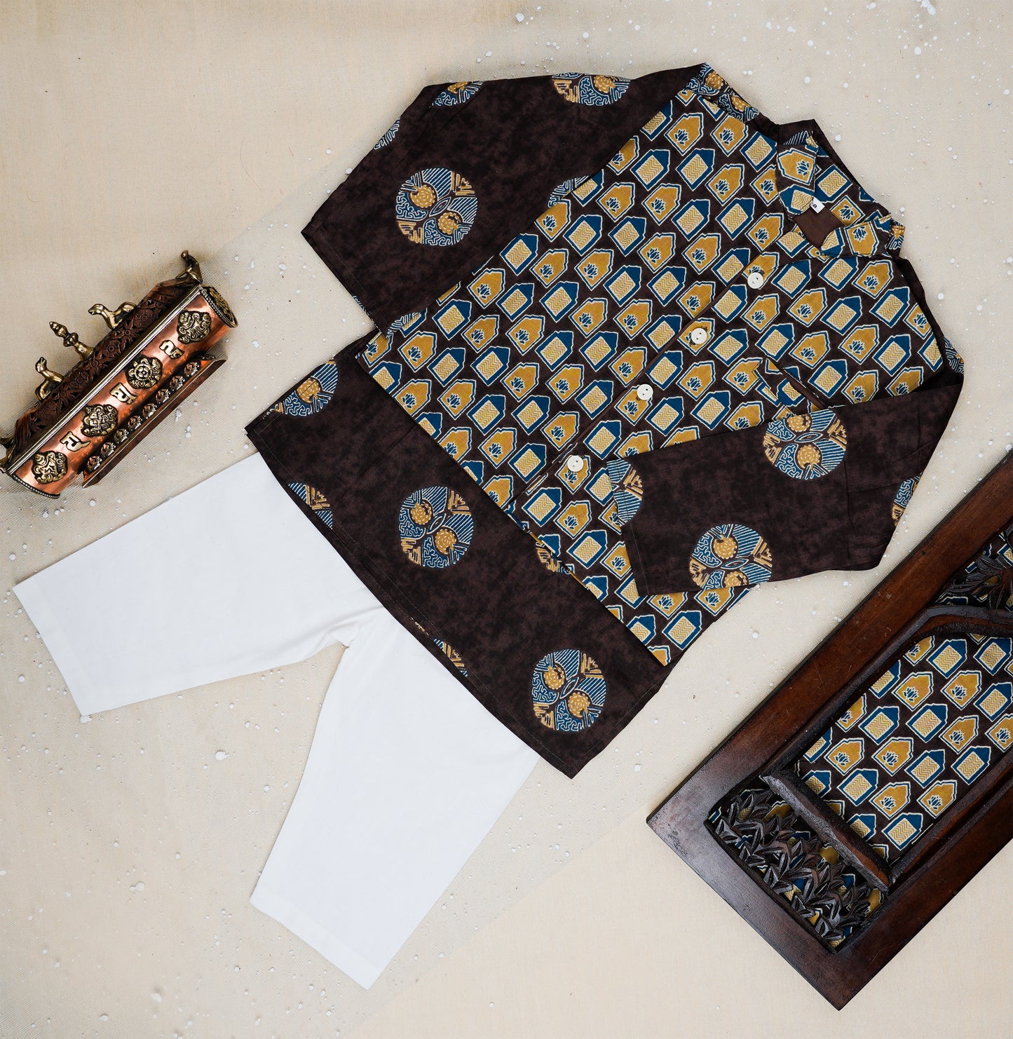 Brown Ajrakh Jacket with Kurta -Pyjama