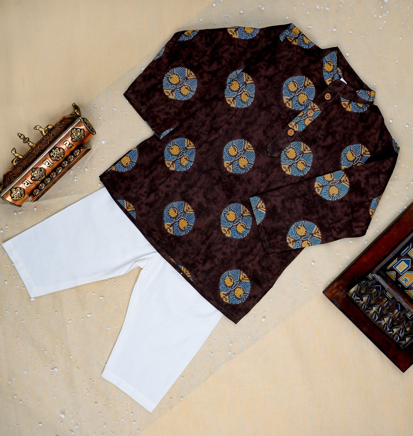 Brown Ajrakh Jacket with Kurta -Pyjama