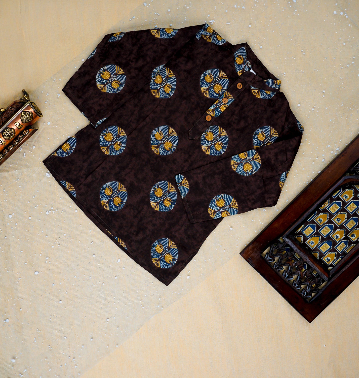 Brown Ajrakh Jacket with Kurta -Pyjama
