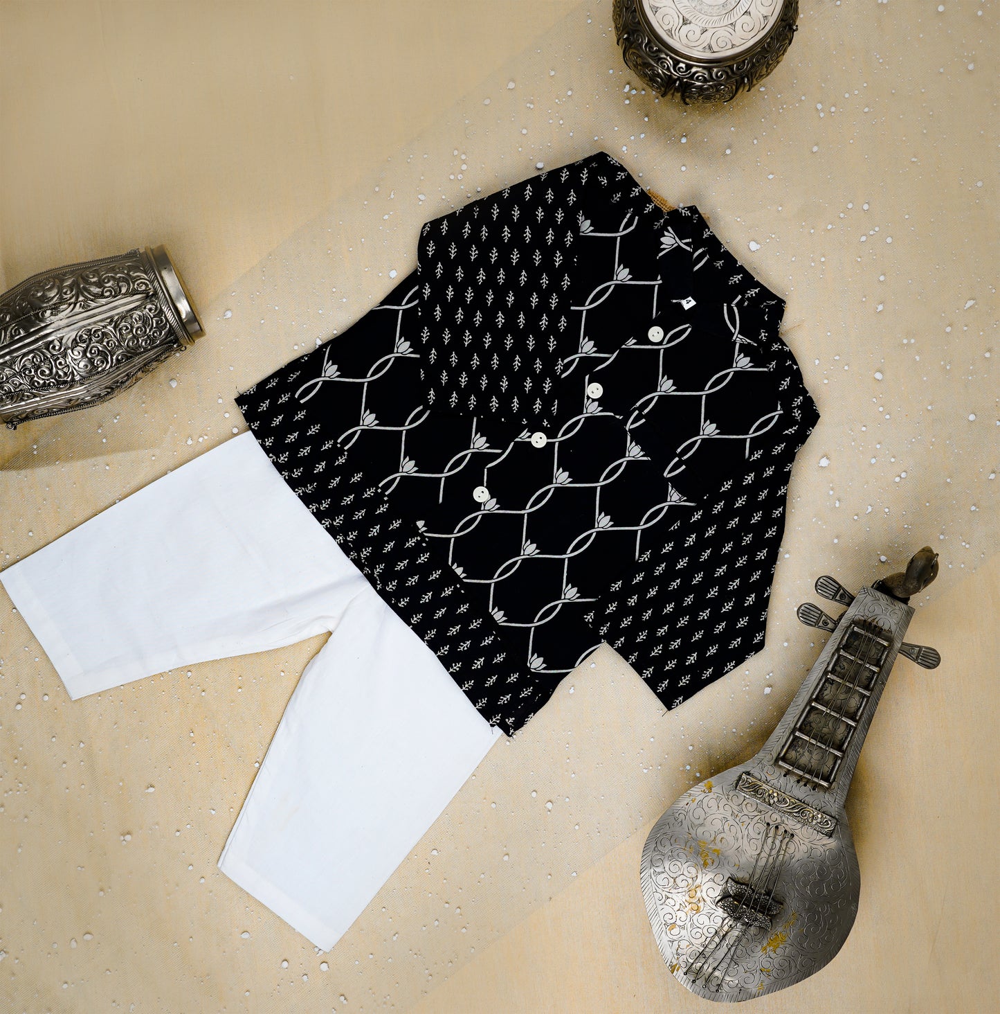 Black Lotus Buta Jacket with Kurta -Pyjama