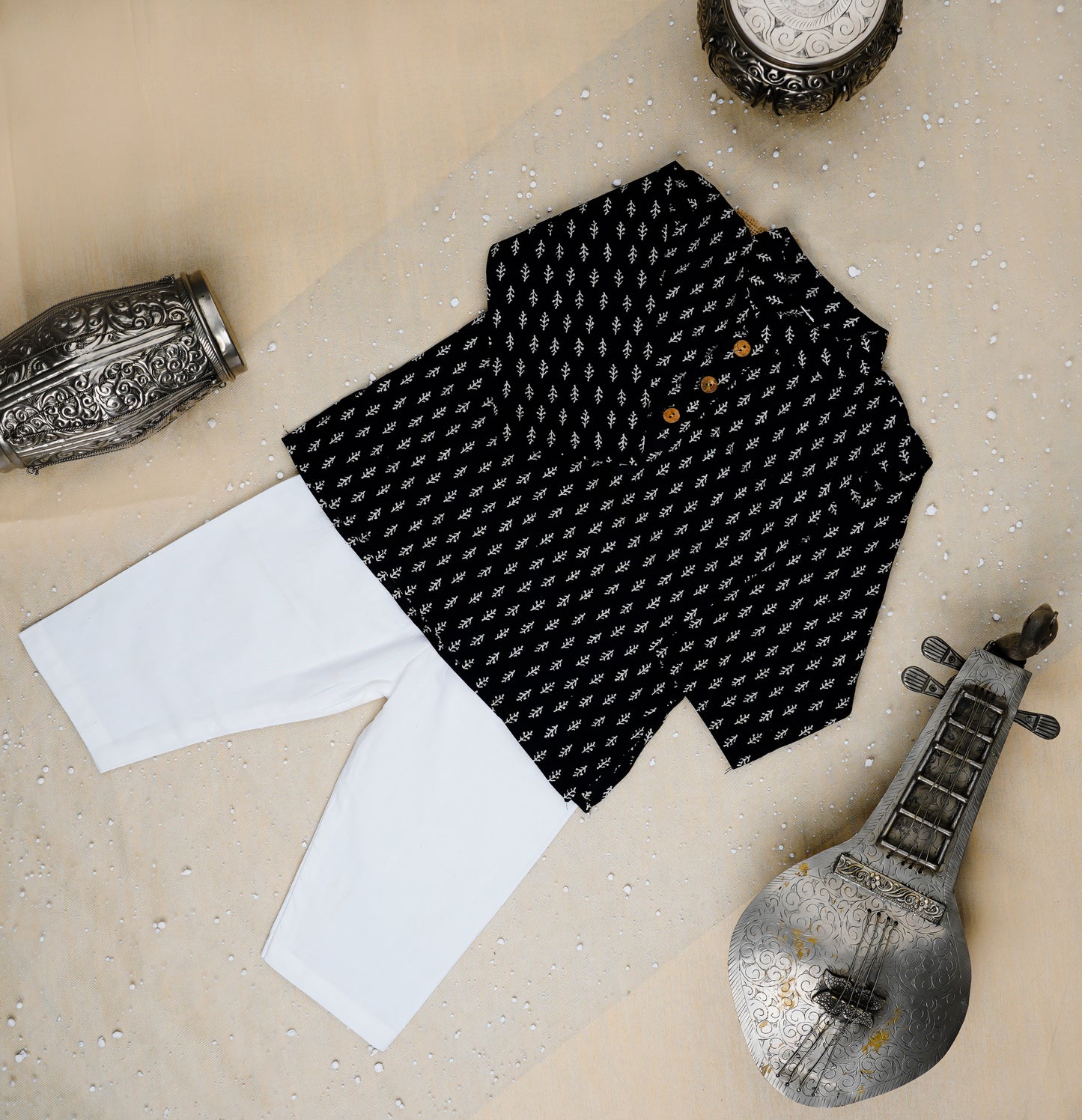 Black Lotus Buta Jacket with Kurta -Pyjama