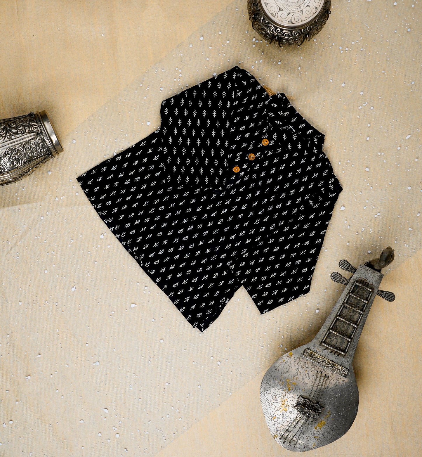 Black Lotus Buta Jacket with Kurta -Pyjama
