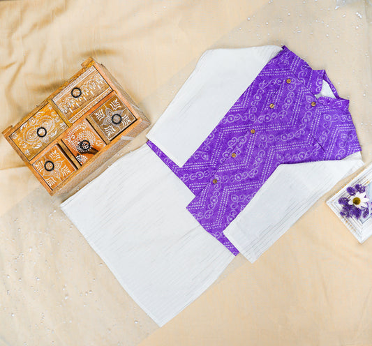 Lavender Bandhej Jacket with Kurta -Pyjama ( Tie and Dye)