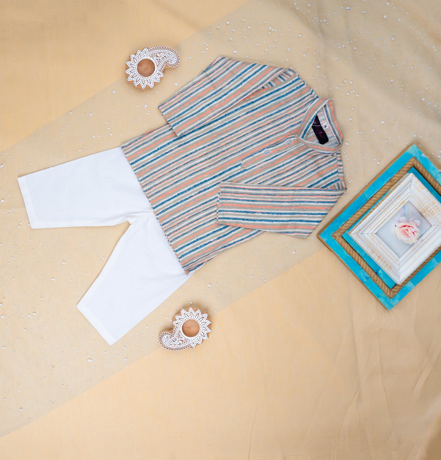Orange Pastel Paisley Jacket with Kurta Pyjama