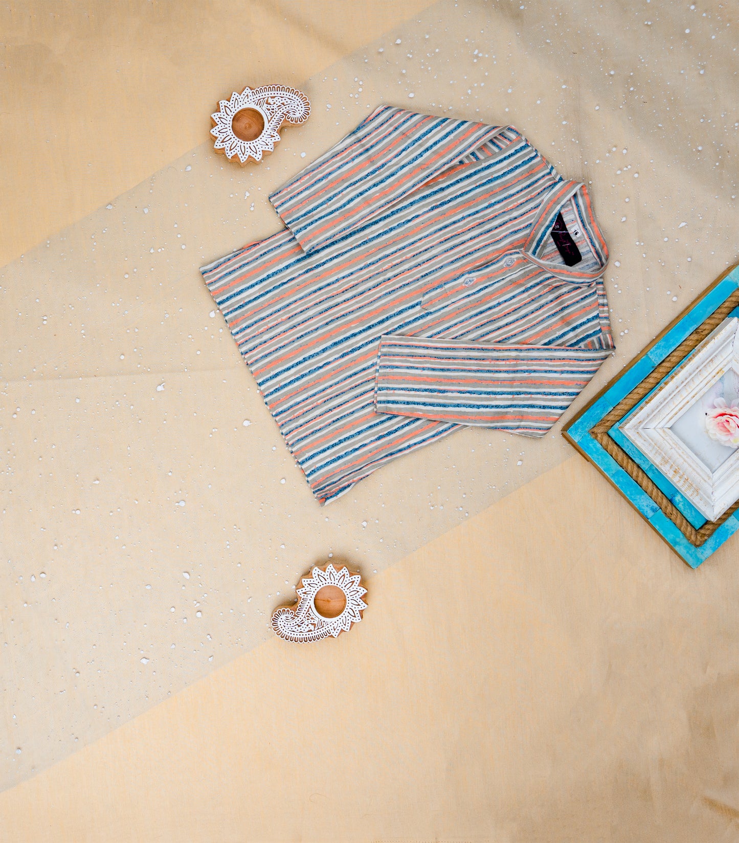 Orange Pastel Paisley Jacket with Kurta Pyjama