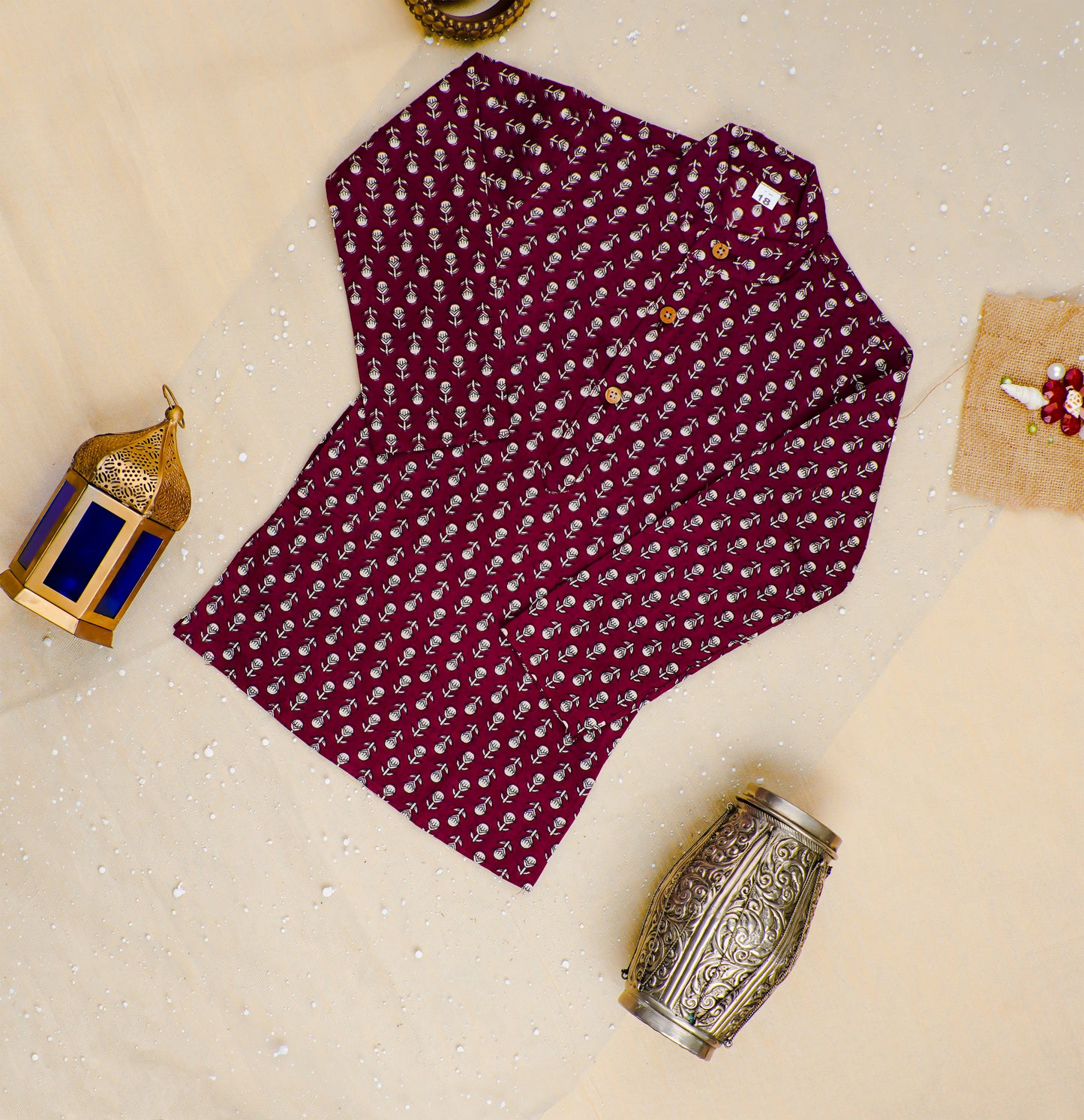 Mehroon Genda fool Jacket with Kurta -Pyjama