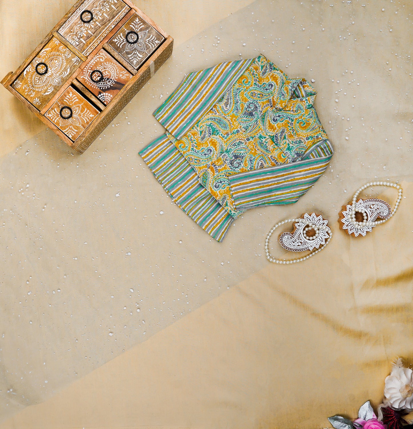 Yellow Pastel Paisley Jacket with Kurta Pyjama