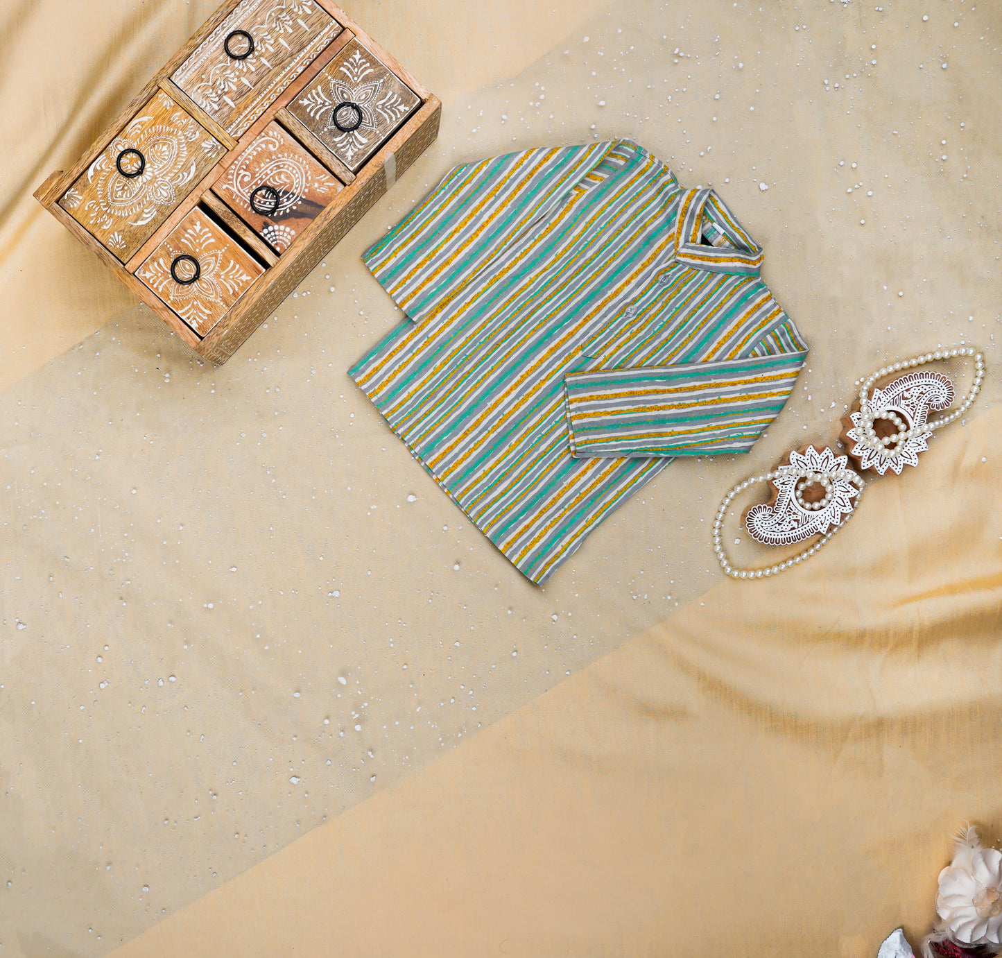 Yellow Pastel Paisley Jacket with Kurta Pyjama
