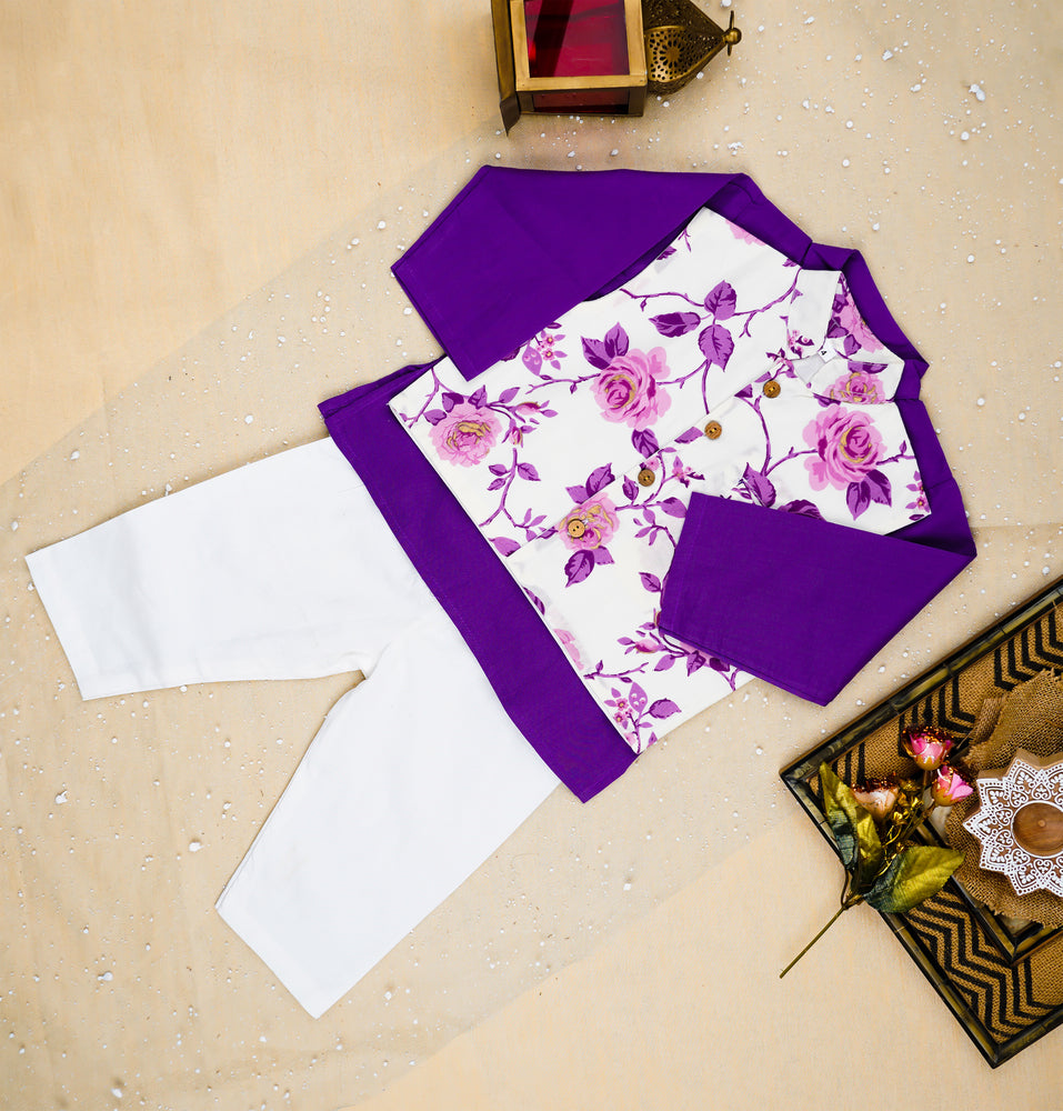 Lavender rose print kurta Pyjama with jacket