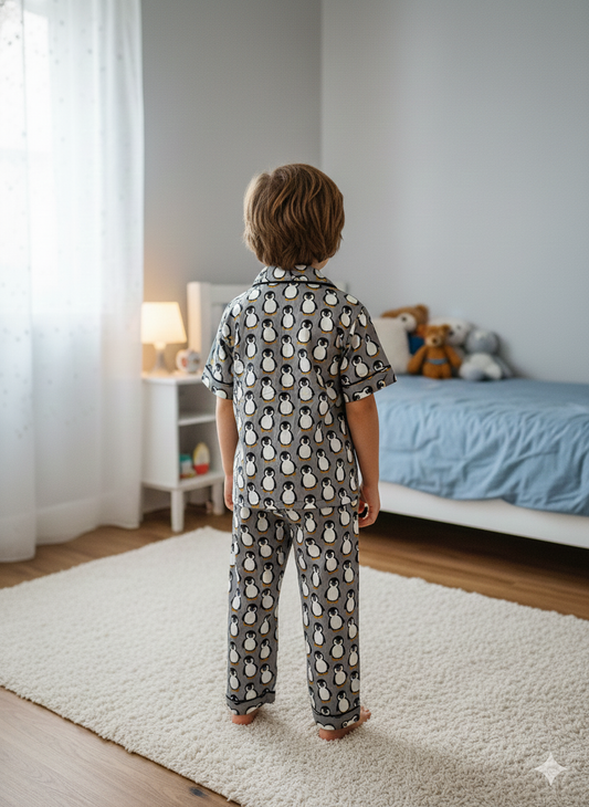 Penguin Printed Grey Color Night Suit