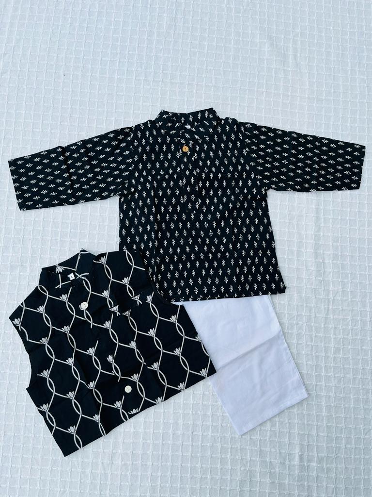 Black Lotus Buta Jacket with Kurta -Pyjama