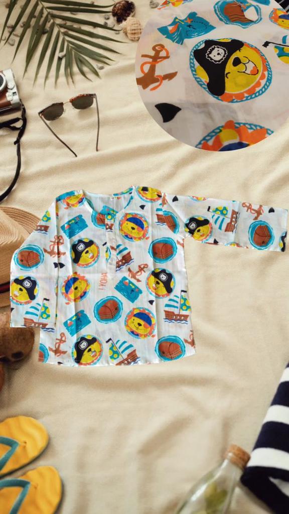 Sailor Cat Printed Yellow Color Night Suit