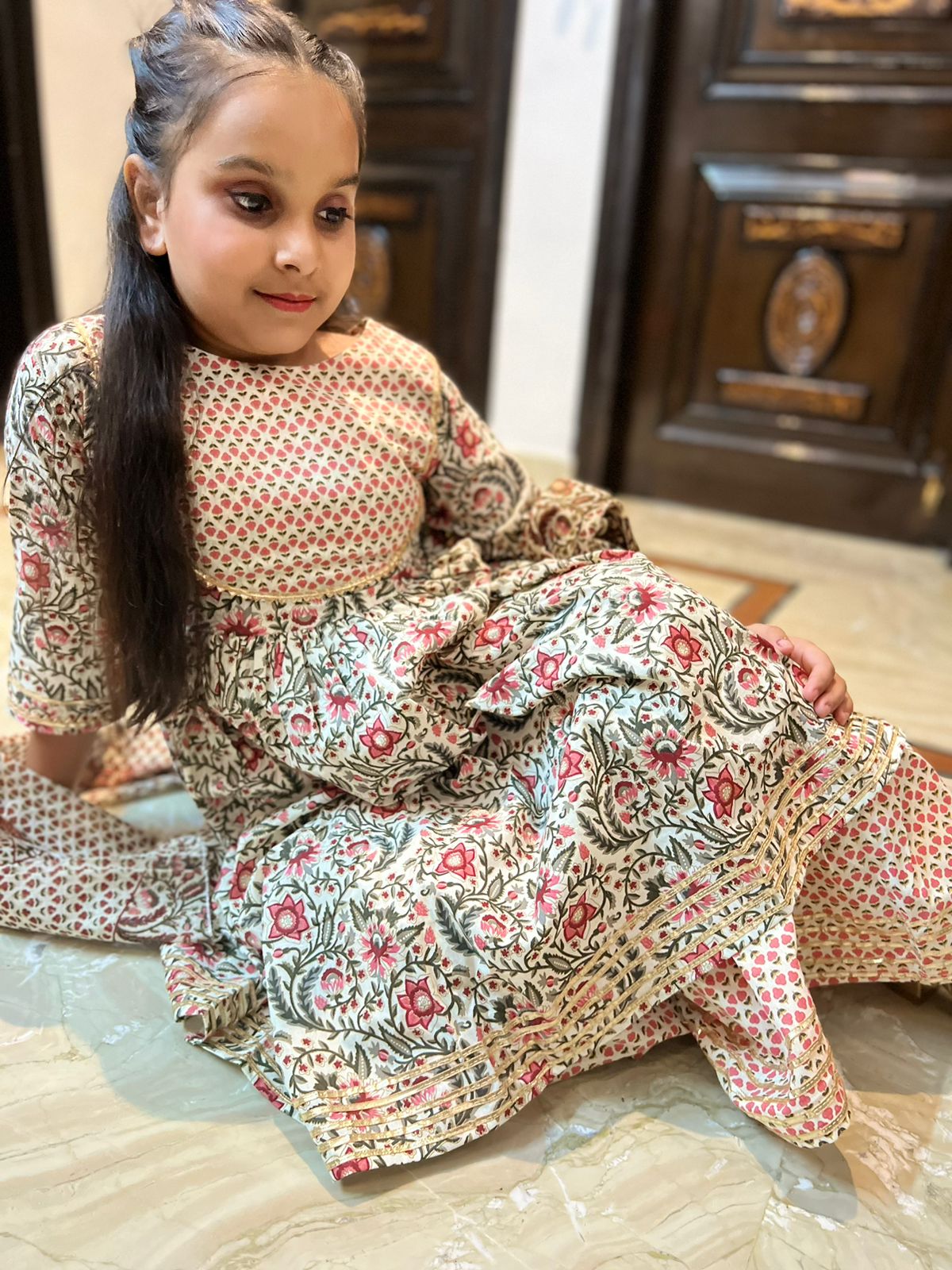 Khadi Cotton Block Print Pink Coloured Sharara With Anarkali