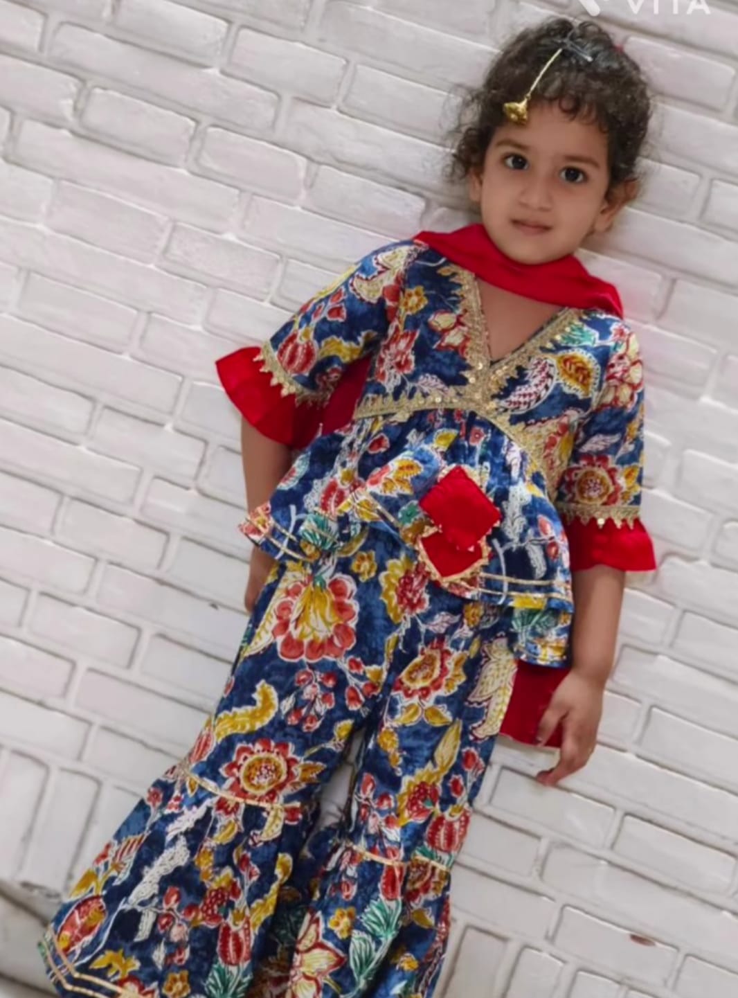 Abstract Flower Printed Blue Coloured Anarkali Suit With Sharara